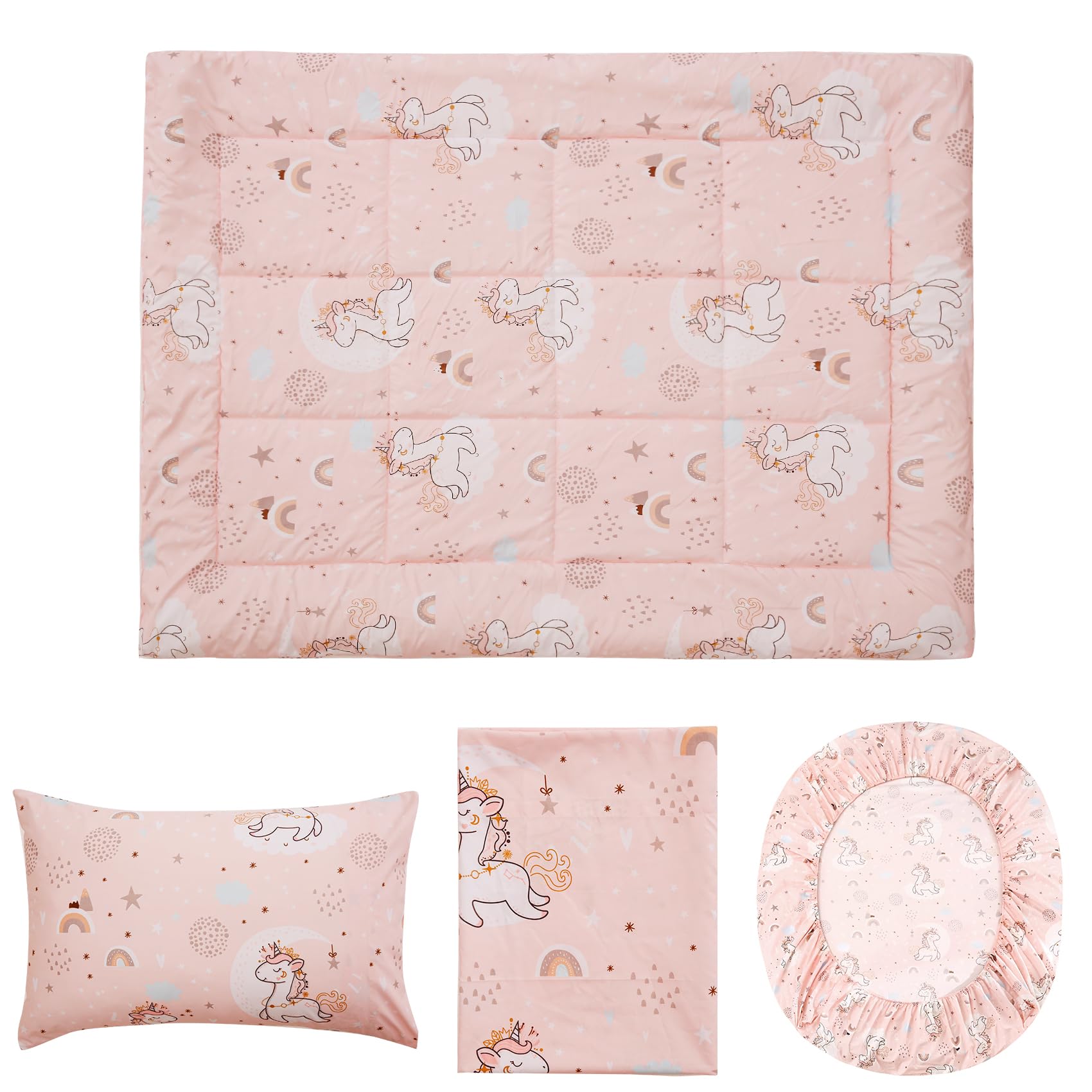 Foto 5 pulgar | Juego De Ropa De Cama Para Niños Pequeños Jsd Pink Unicorn De 4 Piezas, Cama En Bolsa - Venta Internacional.