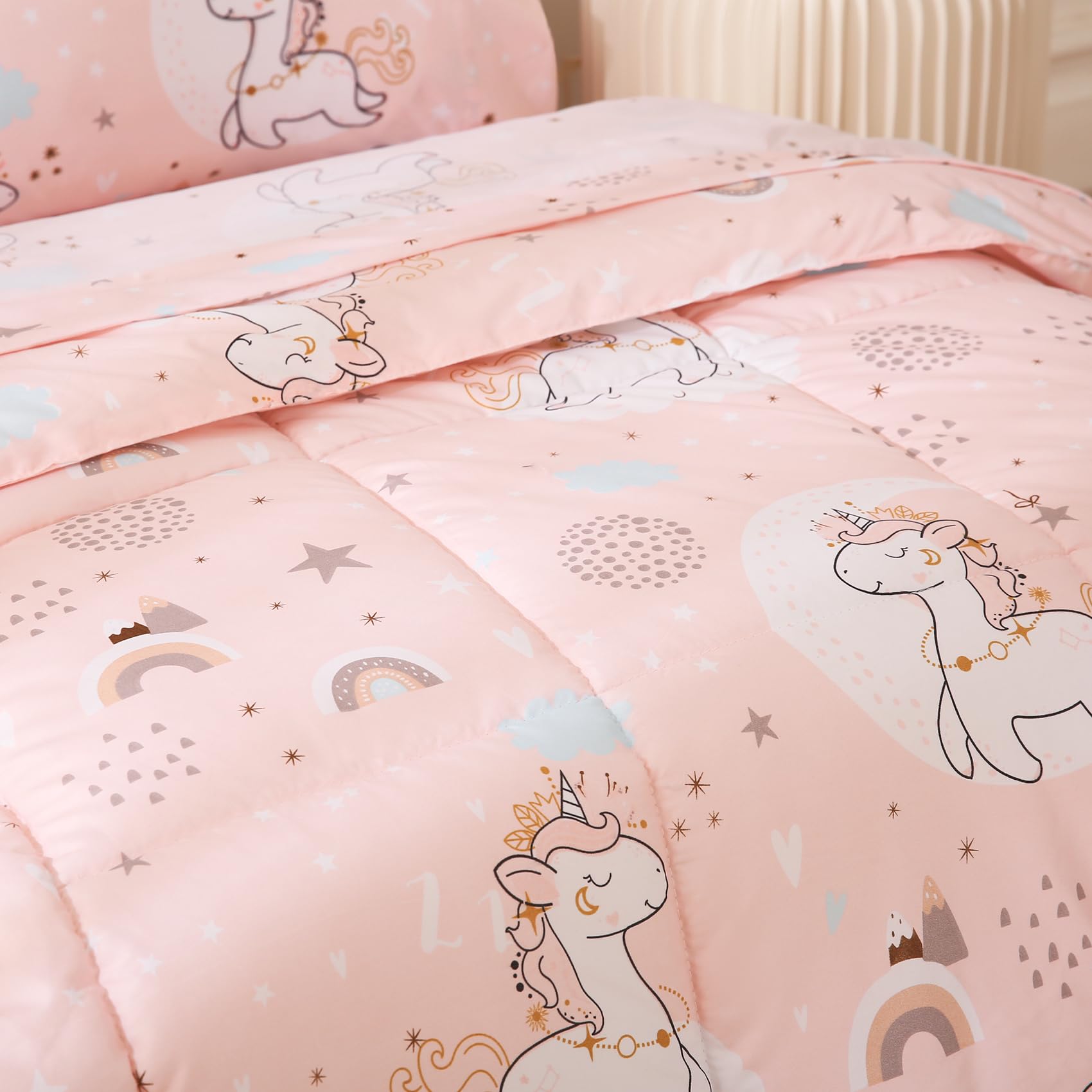 Foto 6 pulgar | Juego De Ropa De Cama Para Niños Pequeños Jsd Pink Unicorn De 4 Piezas, Cama En Bolsa - Venta Internacional.