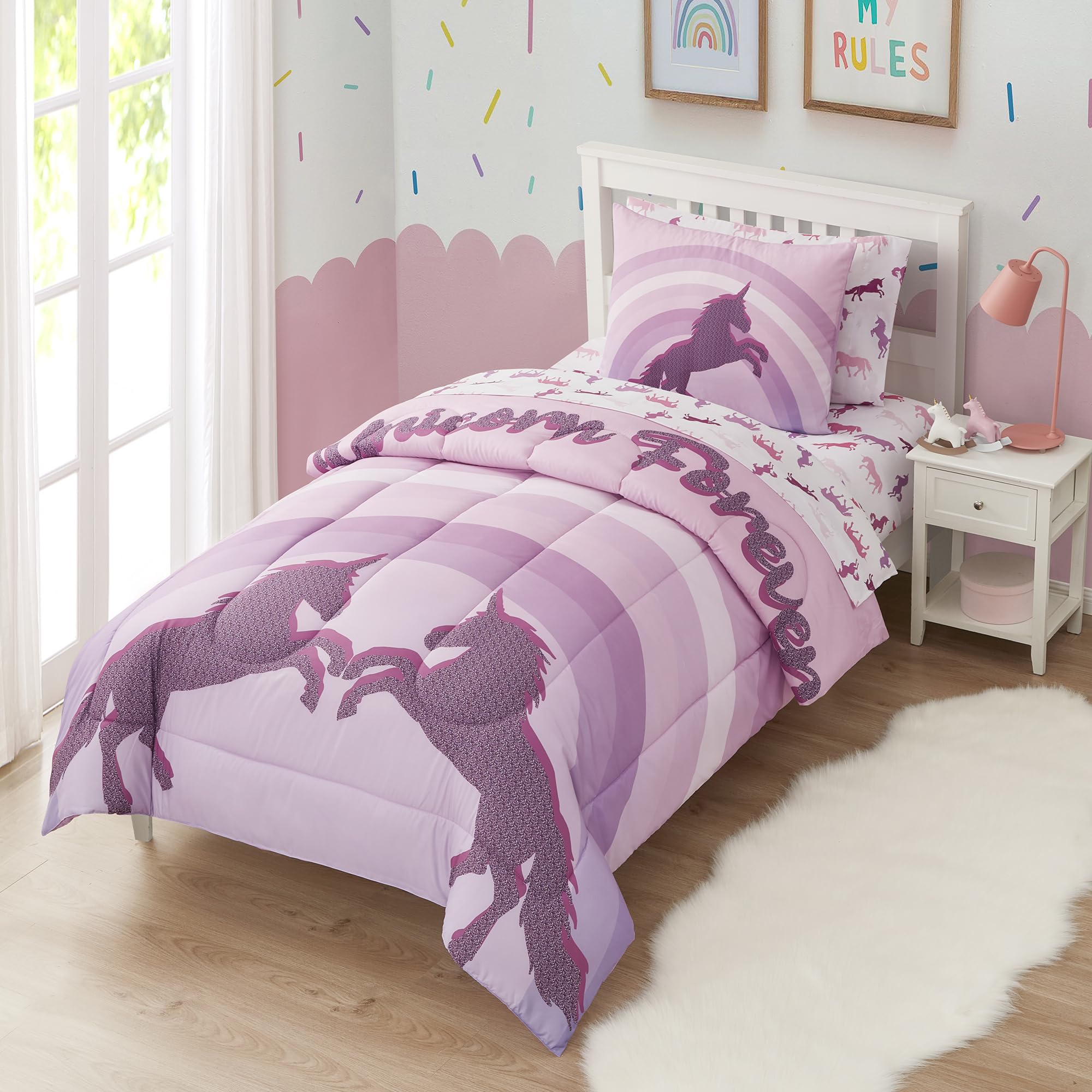 Foto 2 pulgar | Juego De Ropa De Cama Sweet Home Collection Unicorn Forever Twin - Venta Internacional.