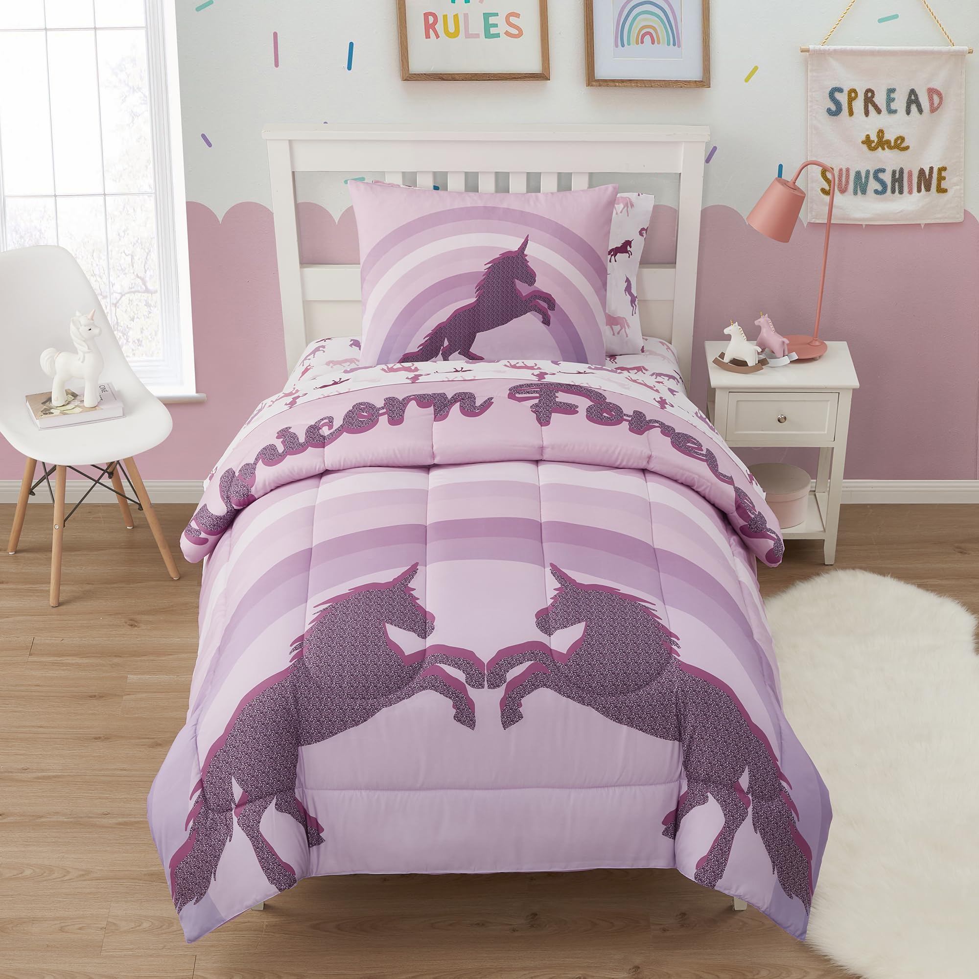 Foto 3 pulgar | Juego De Ropa De Cama Sweet Home Collection Unicorn Forever Twin - Venta Internacional.