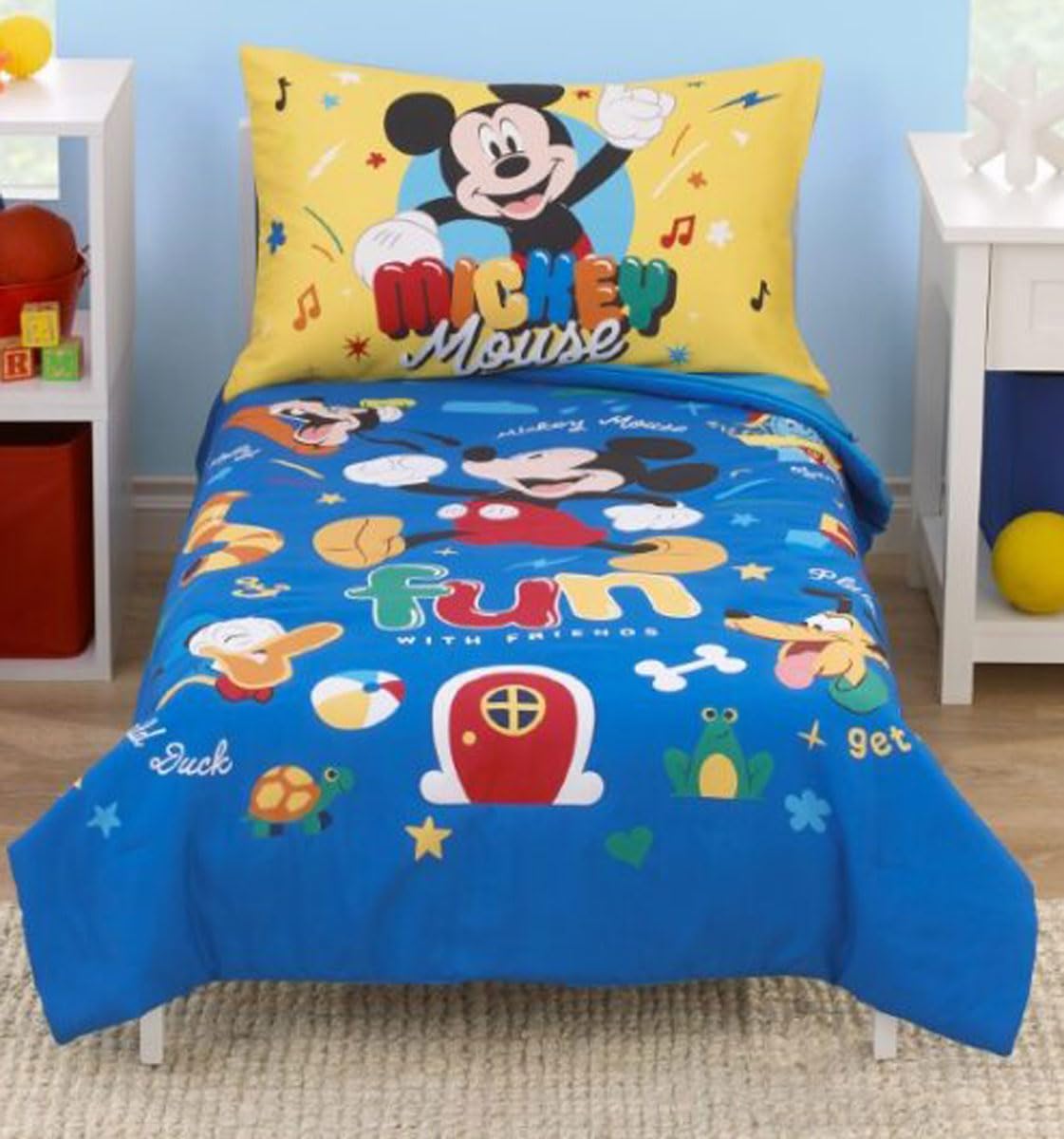 Juego De Ropa De Cama Disney Mickey Mouse De 4 Piezas Para Niños Pequeños - Venta Internacional.