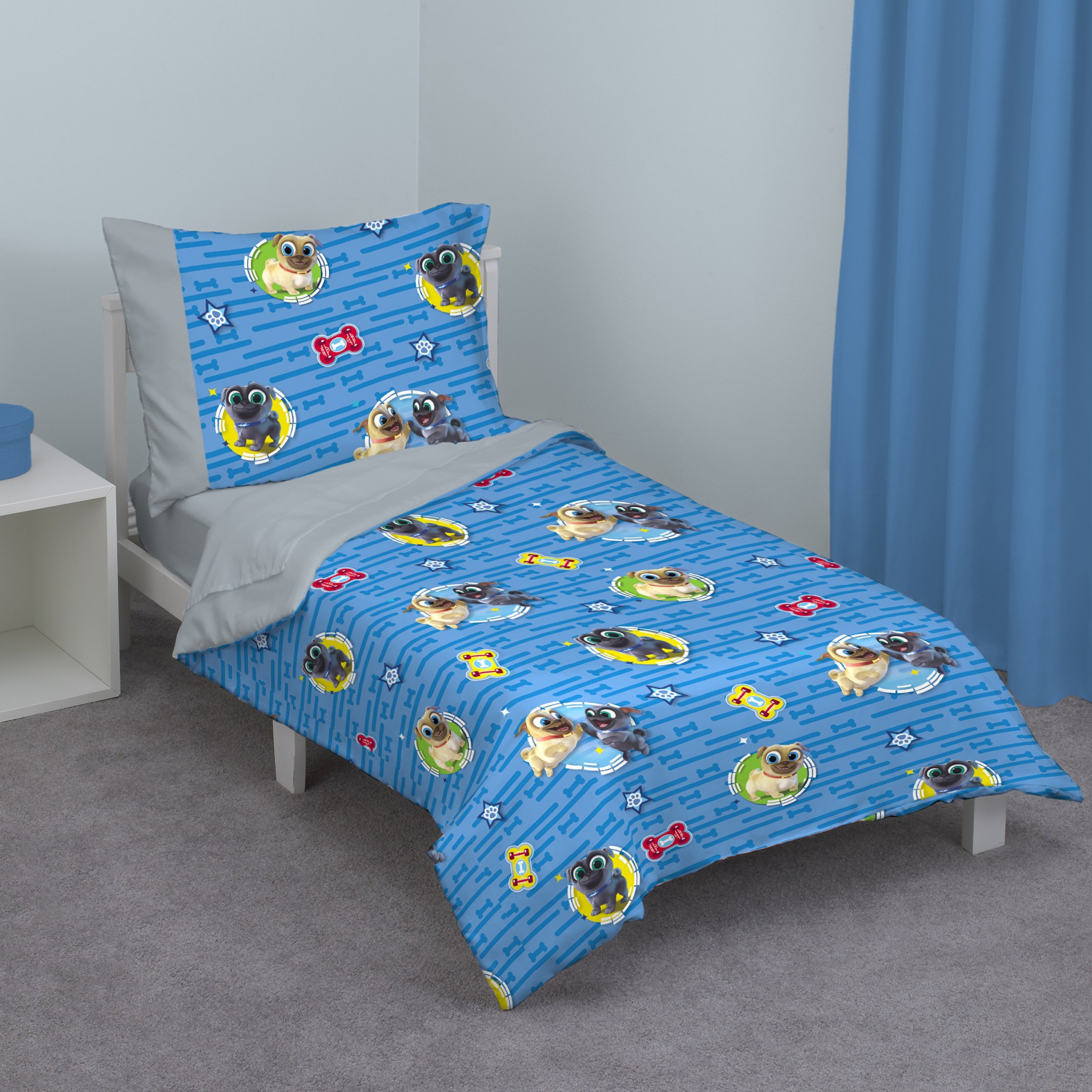 Juego De Cama Para Niños Pequeños Disney Puppy Dog Pals, 4 Piezas - Venta Internacional.