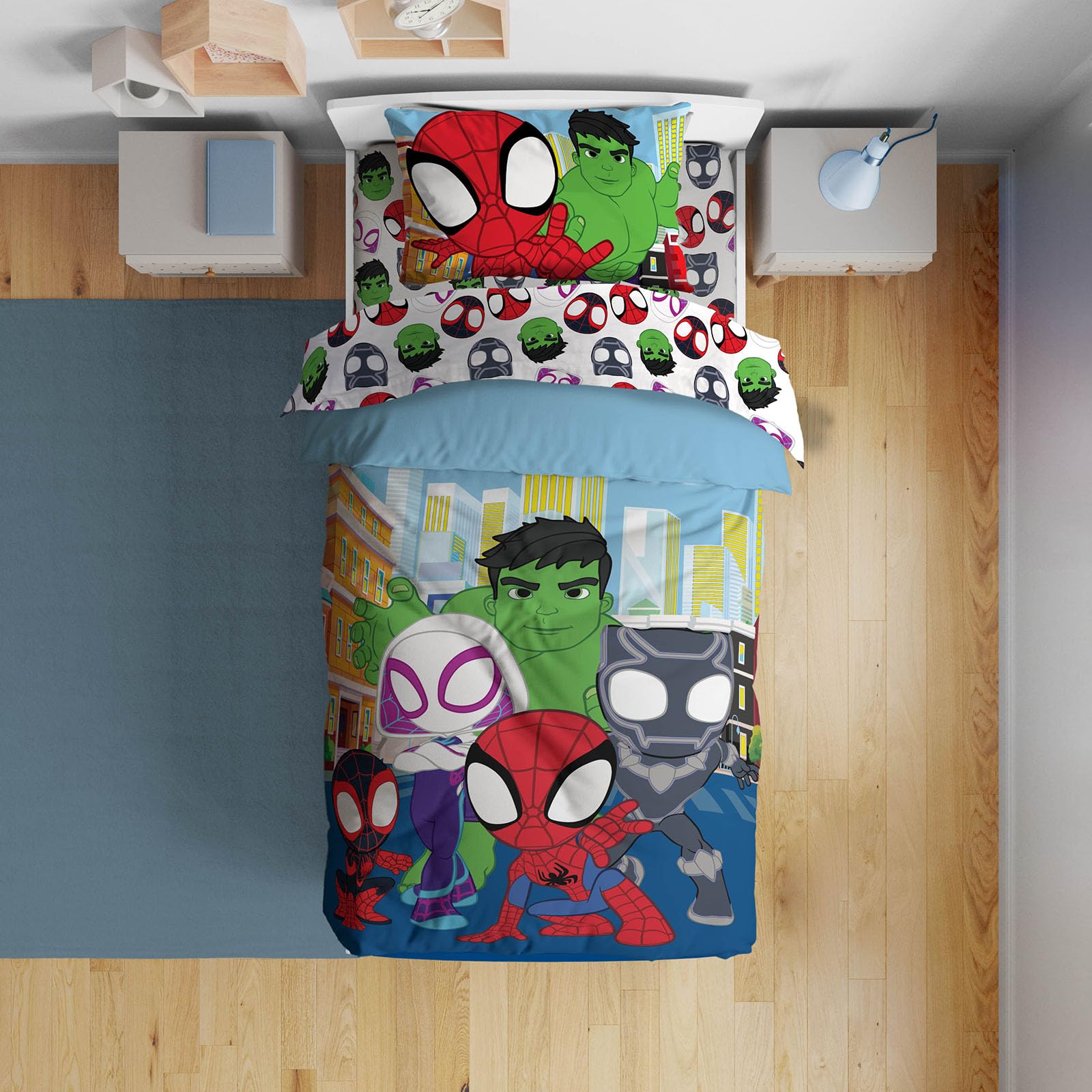 Foto 2 pulgar | Set De Edredón Para Niños Pequeños Sunny Side Up Marvel Spidey & Friends - Venta Internacional.