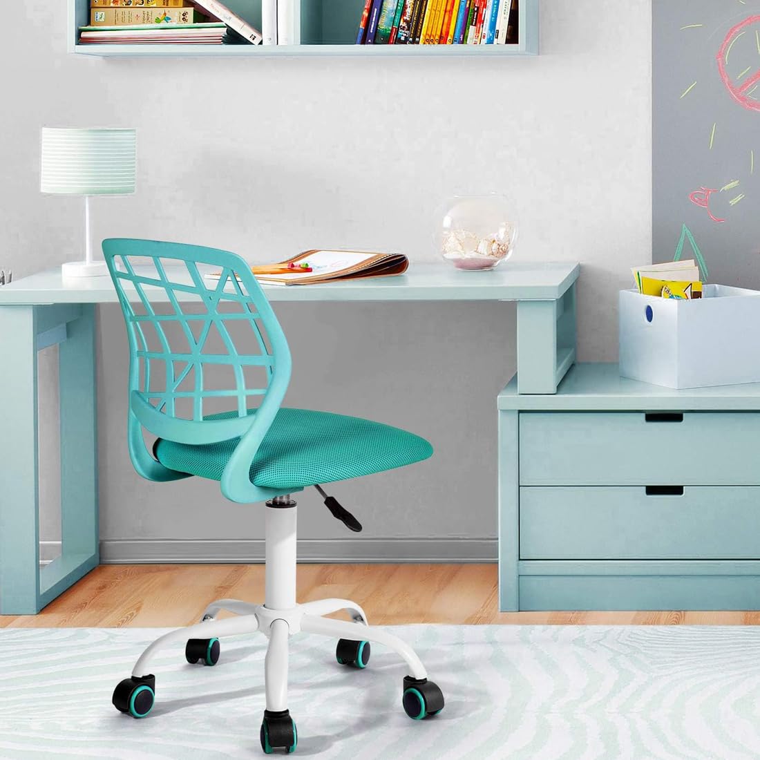 Foto 3 pulgar | Silla De Escritorio Furniturer Kids De Malla Turquesa Para Adolescentes - Venta Internacional.