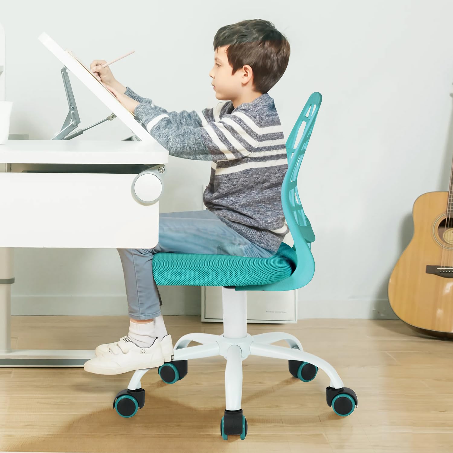 Foto 4 pulgar | Silla De Escritorio Furniturer Kids De Malla Turquesa Para Adolescentes - Venta Internacional.