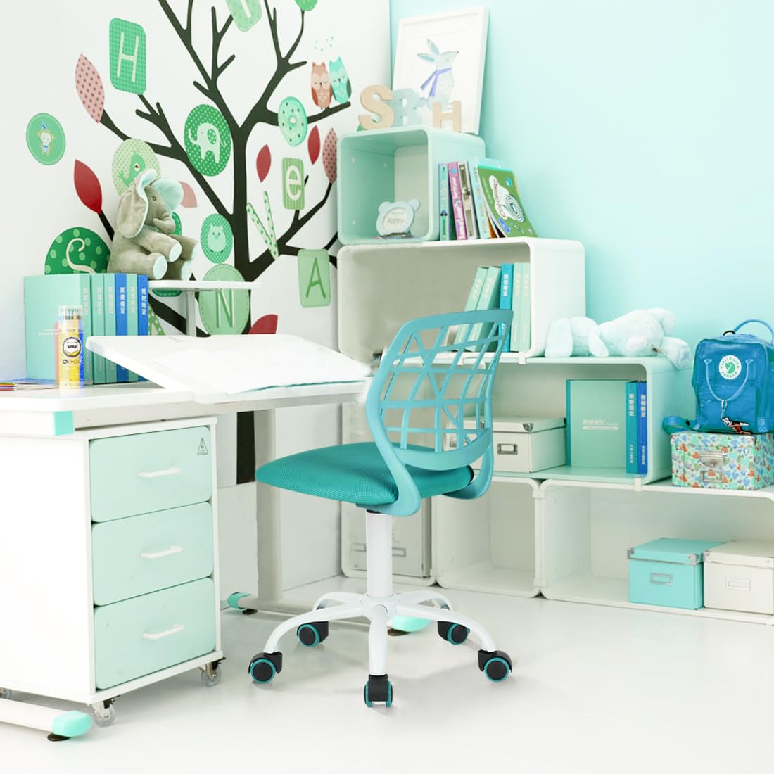 Foto 7 pulgar | Silla De Escritorio Furniturer Kids De Malla Turquesa Para Adolescentes - Venta Internacional.