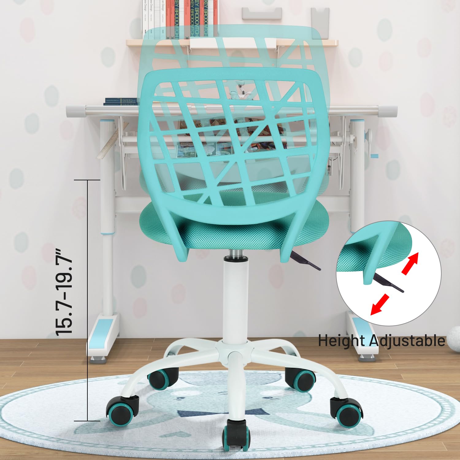 Foto 7 | Silla De Escritorio Furniturer Kids De Malla Turquesa Para Adolescentes - Venta Internacional.