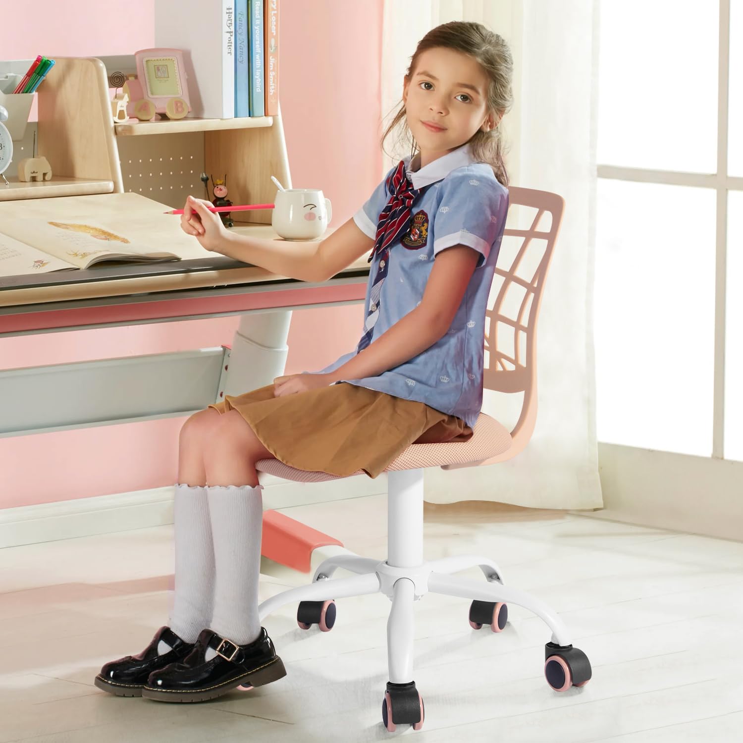Foto 4 pulgar | Silla De Escritorio Furniturer Para Niños  De Malla  Giratoria  Sin Brazos  Con Cojín - Venta Internacional.