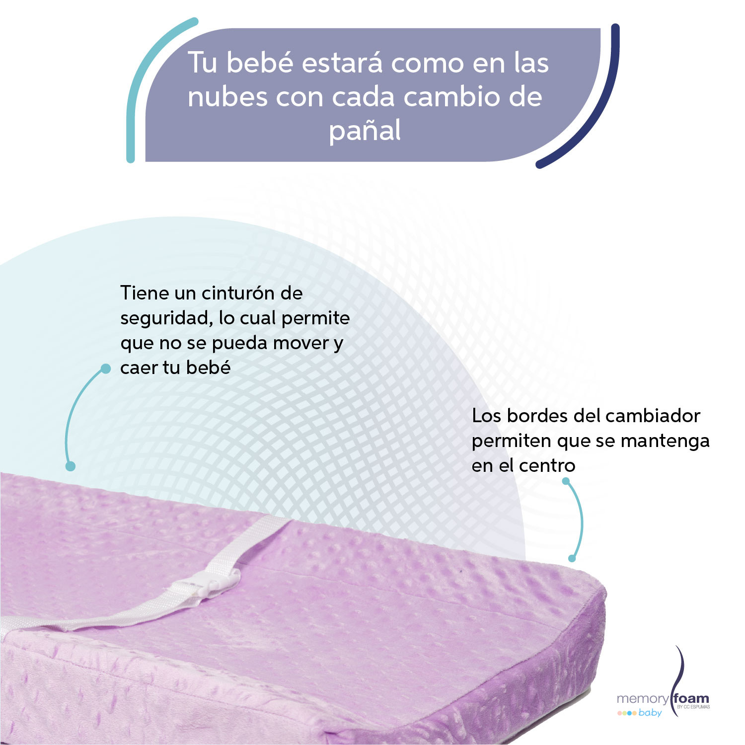 Foto 4 pulgar | Cambiador Bebé/ Cambiador Pañales Con Funda Lavable Lila Memory Foam