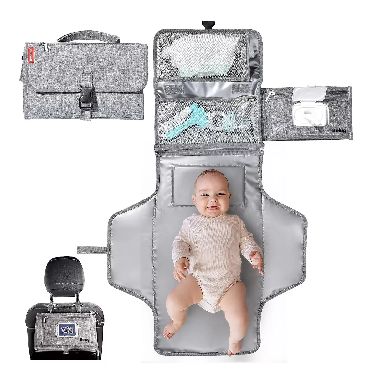 Foto 6 pulgar | Cambiador De Bebé Impermeable Belug Portátil Artículos Para Bebes, Gris