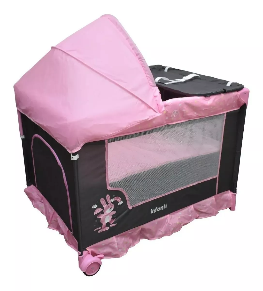 Cuna Corral Infanti Silver Pink con Organizador Desmontable y Plegado Compacto