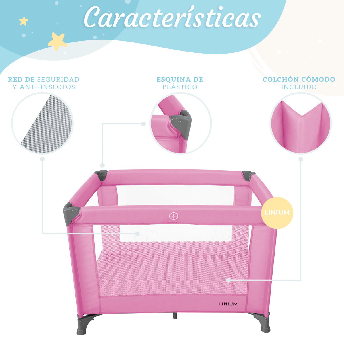 Foto 4 | Cuna Corral 2 en 1 Linium Plegable Rosa