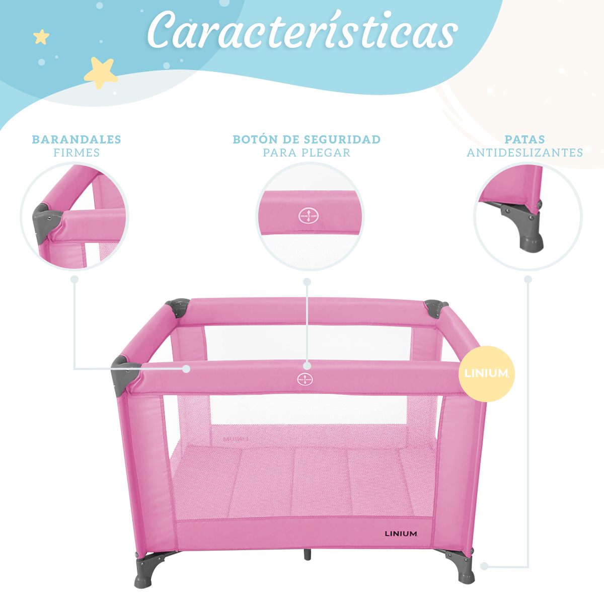 Foto 6 | Cuna Corral 2 en 1 Linium Plegable Rosa