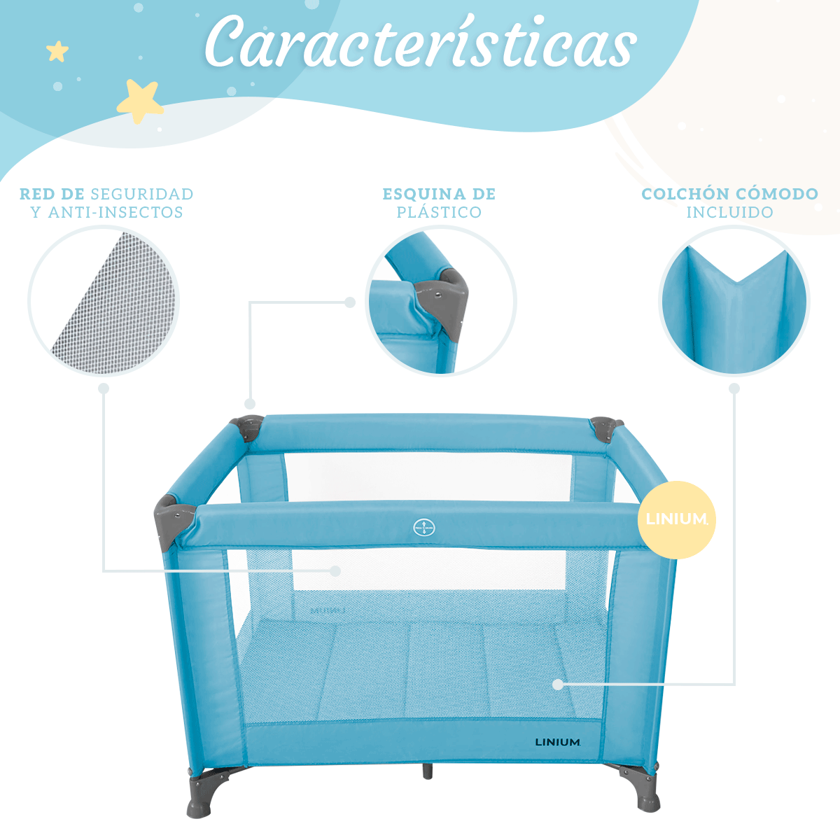 Foto 5 pulgar | Cuna Corral 2 en 1 Linium Plegable Azul