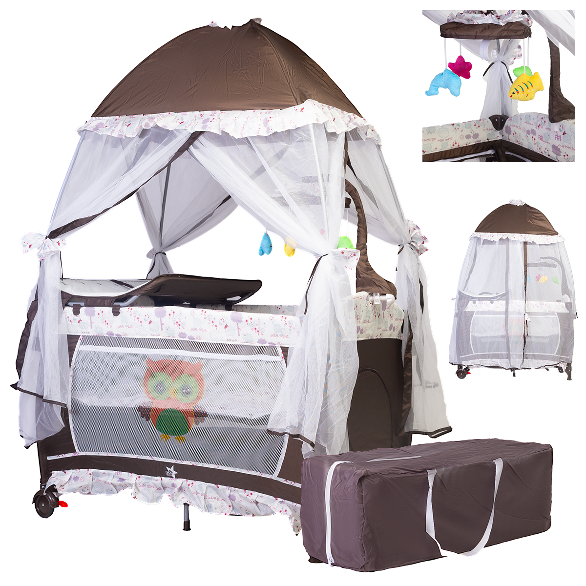 Foto 2 pulgar | Starkids Cuna Corral Draco Con Toldo Beige Café