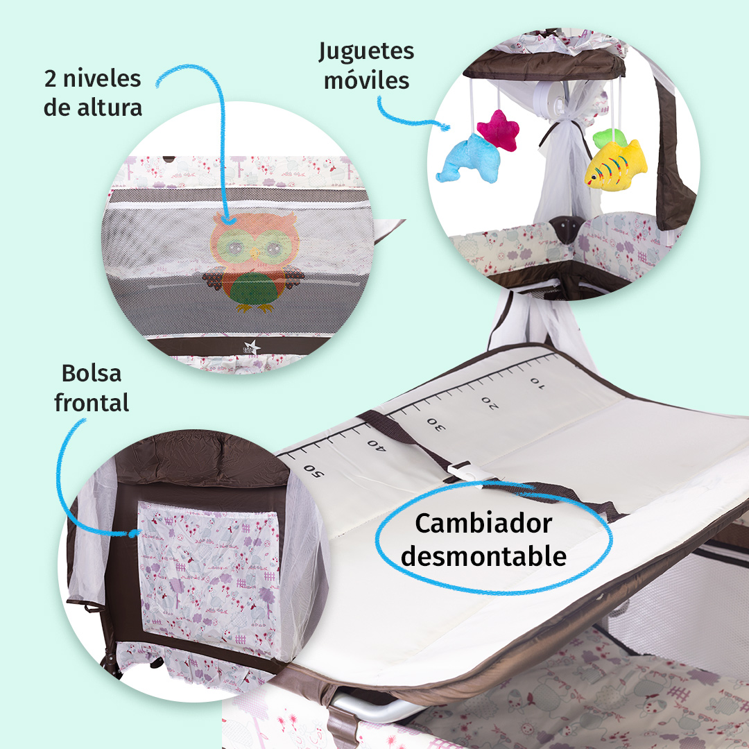 Foto 5 pulgar | Starkids Cuna Corral Draco Con Toldo Beige Café