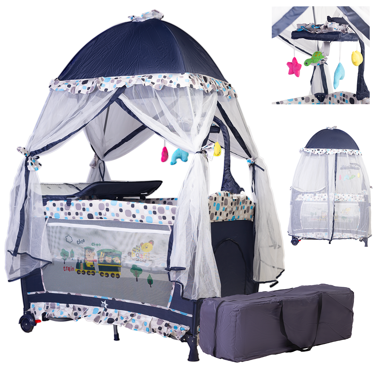 Starkids Cuna Corral Draco Con Toldo Azul Marino