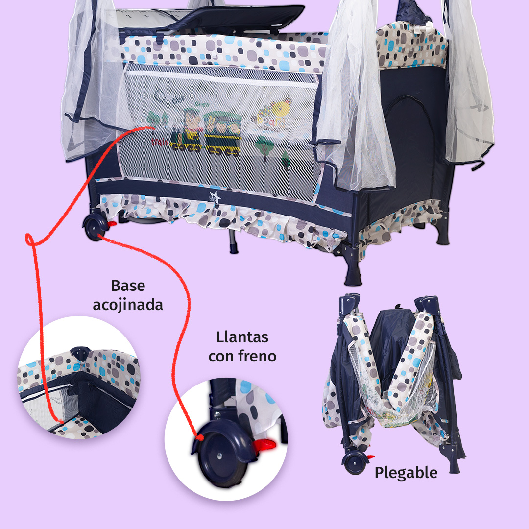 Foto 3 | Starkids Cuna Corral Draco Con Toldo Azul Marino