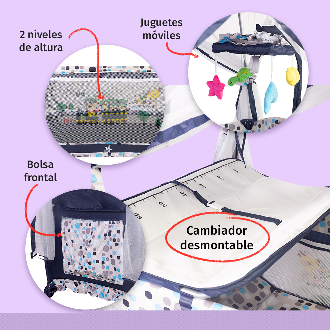 Foto 4 | Starkids Cuna Corral Draco Con Toldo Azul Marino