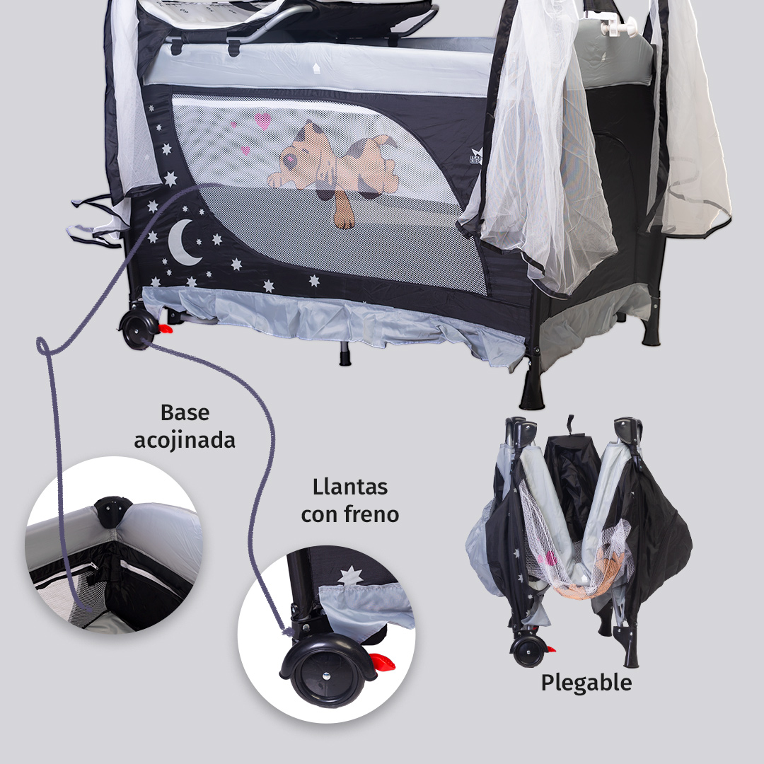 Foto 4 pulgar | Starkids Cuna Corral Draco Con Toldo Negro Gris