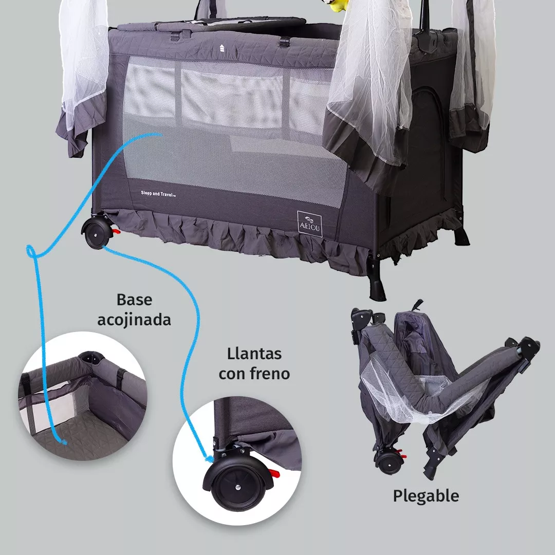 Foto 3 | Cuna Corral Aeiou Gris Portátil para Bebé