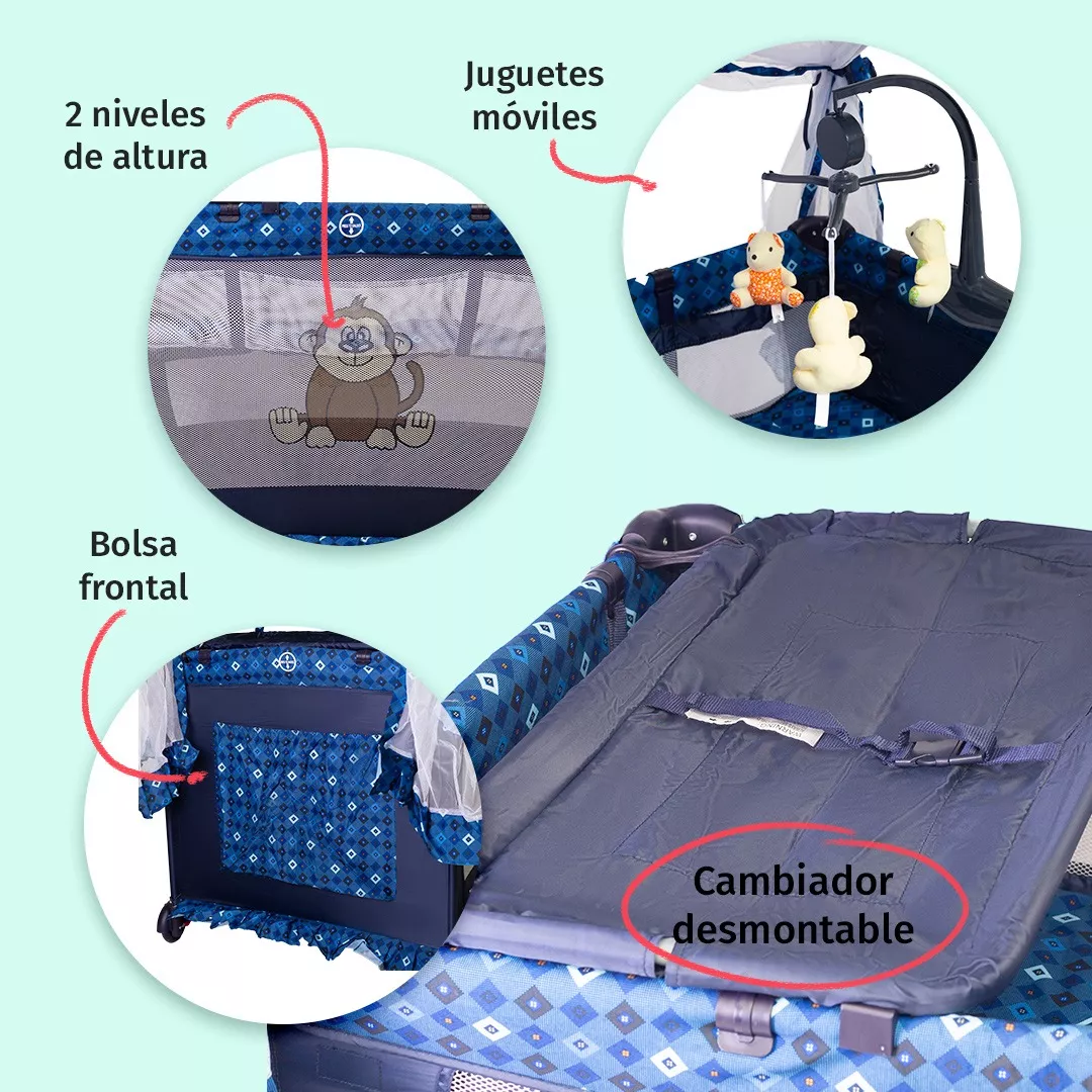 Foto 5 pulgar | Cuna Corral Portátil AEIOU Mendoza Azul con Velo Alto para Bebé