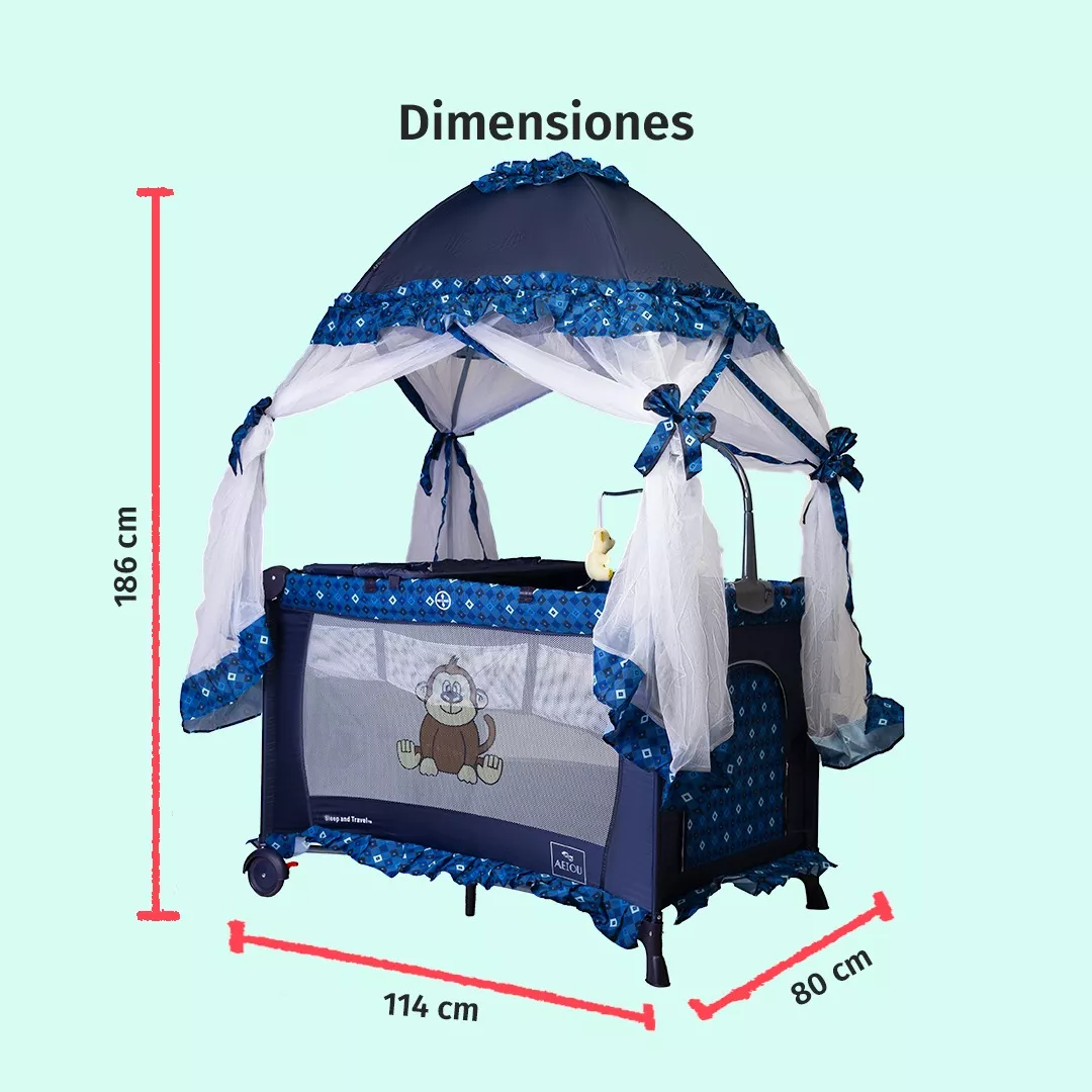 Foto 6 pulgar | Cuna Corral Portátil AEIOU Mendoza Azul con Velo Alto para Bebé