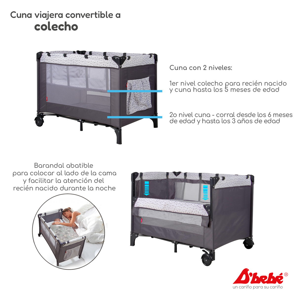 Foto 4 pulgar | Cuna Corral Colecho D'bebé Love & Care Gris