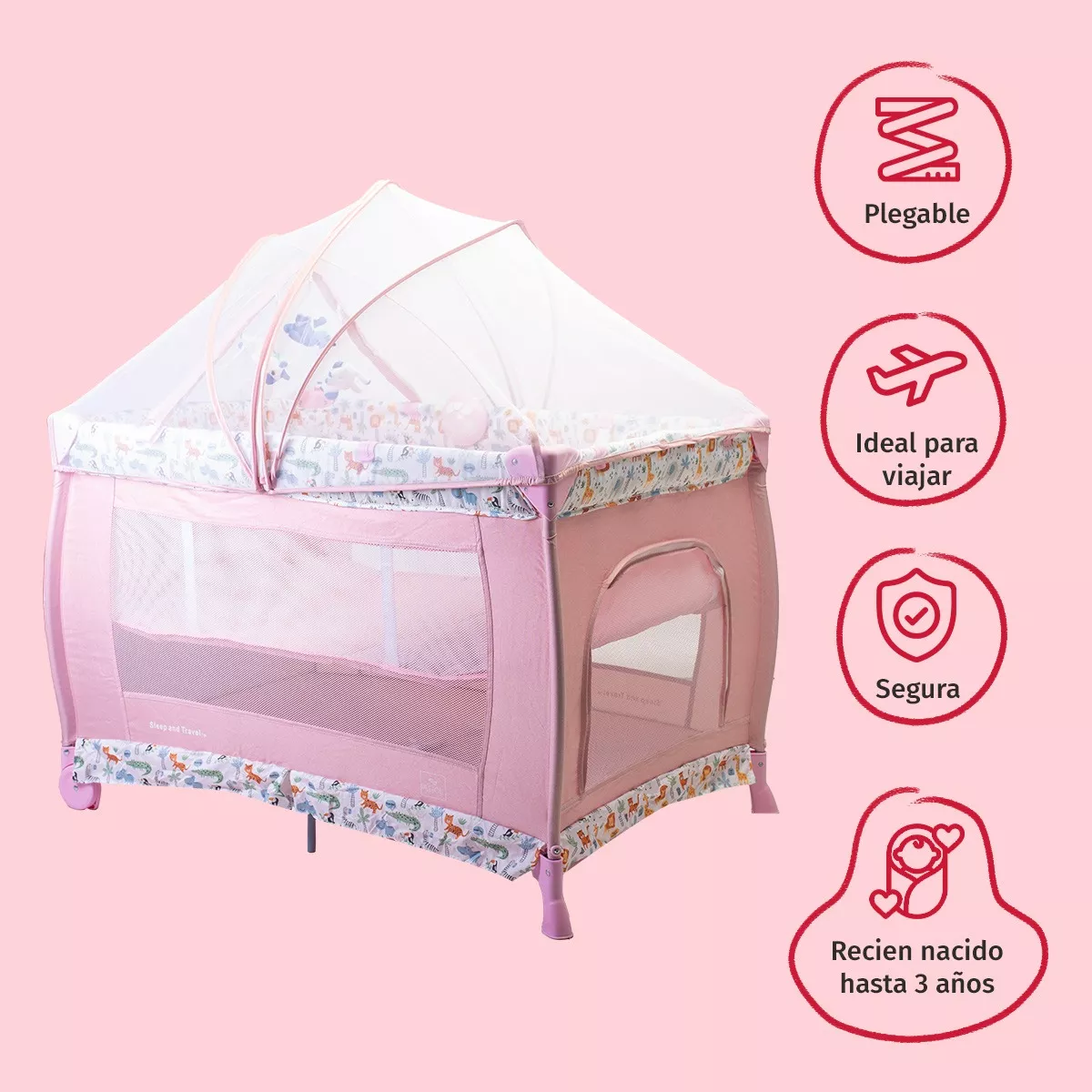Foto 4 | Cuna Corral Aeiou Bc003 Plegado Fácil Color Rosa Para Bebé