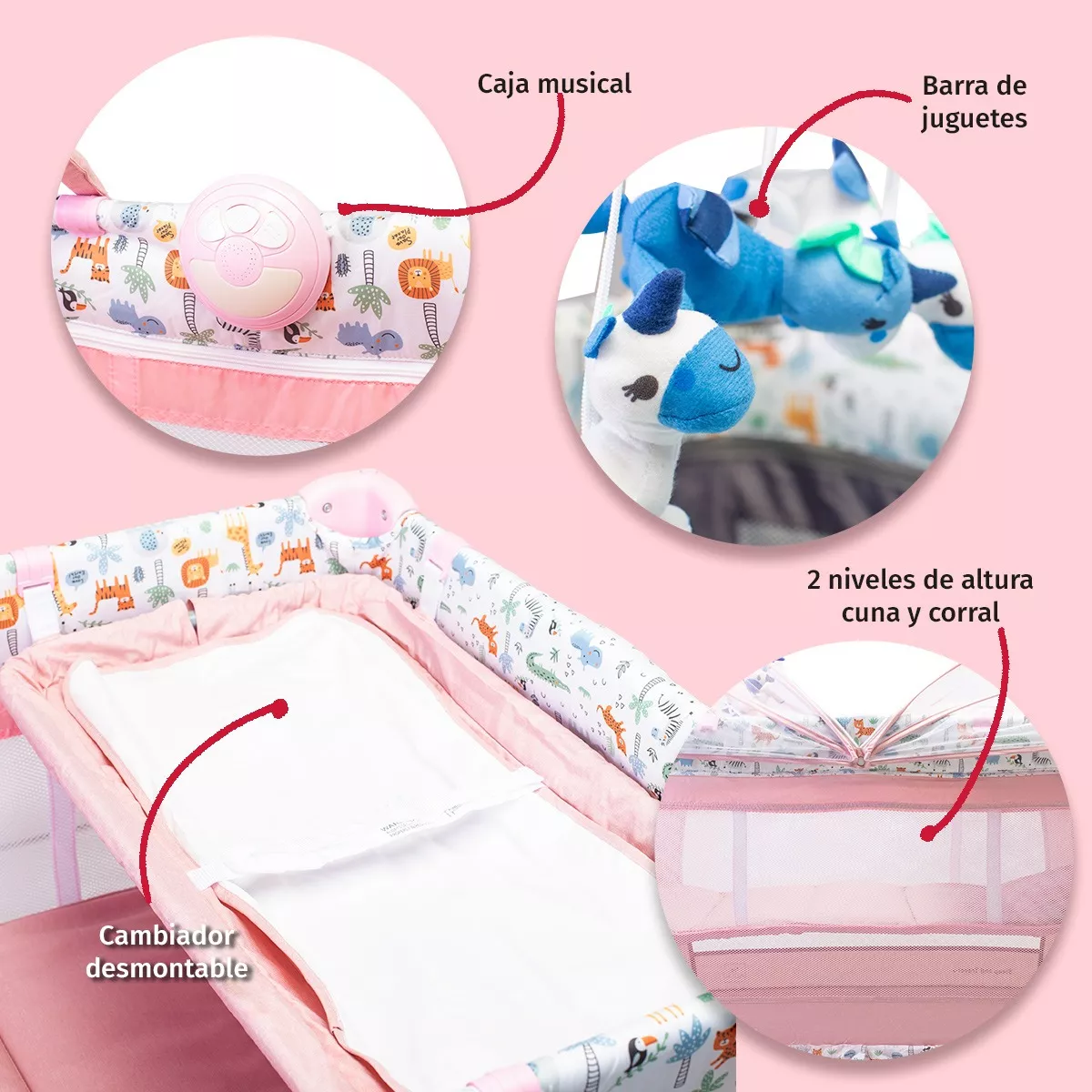 Foto 5 | Cuna Corral Aeiou Bc003 Plegado Fácil Color Rosa Para Bebé
