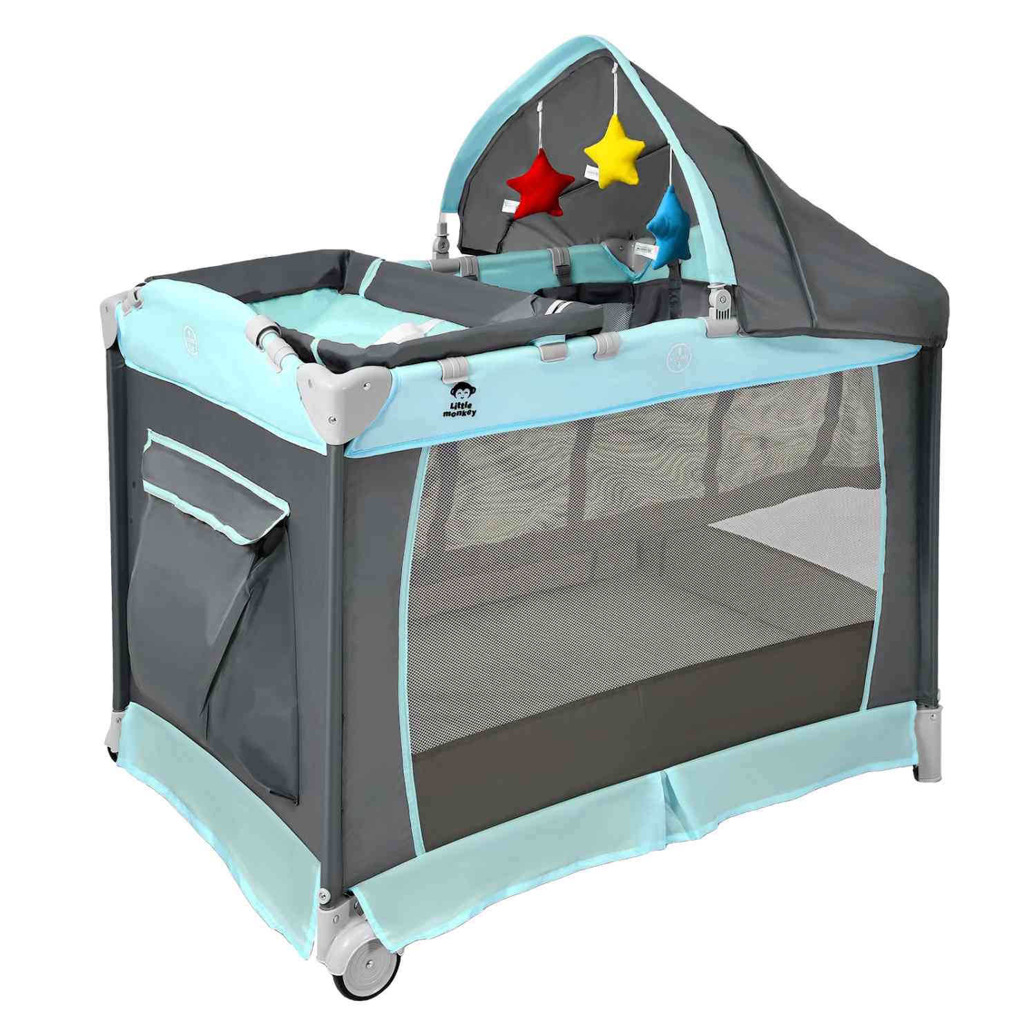 Cuna para Bebé Little Monkey con Ruedas y Juegos Azul