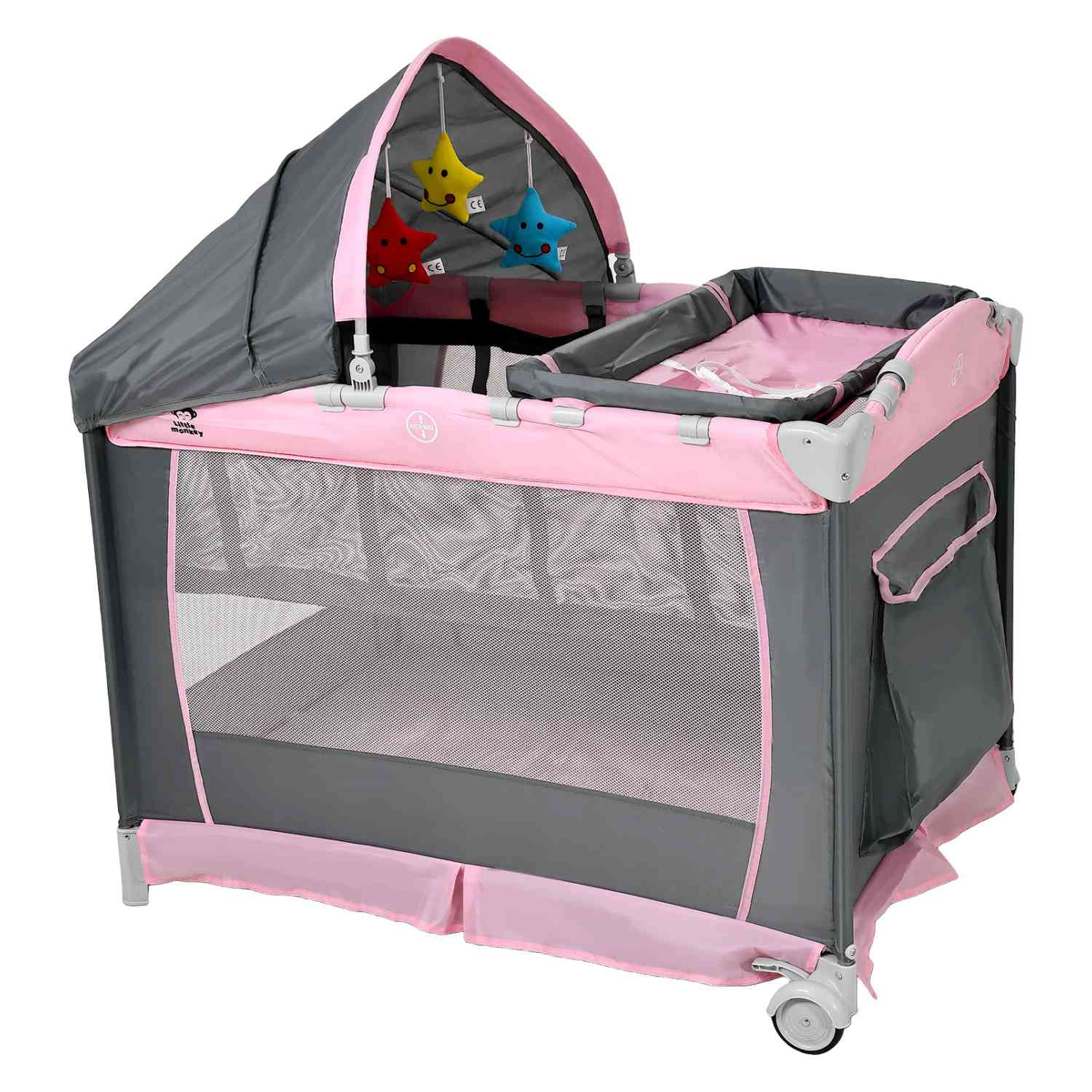 Foto 3 | Cuna para Bebé Little Monkey con Ruedas Rosa