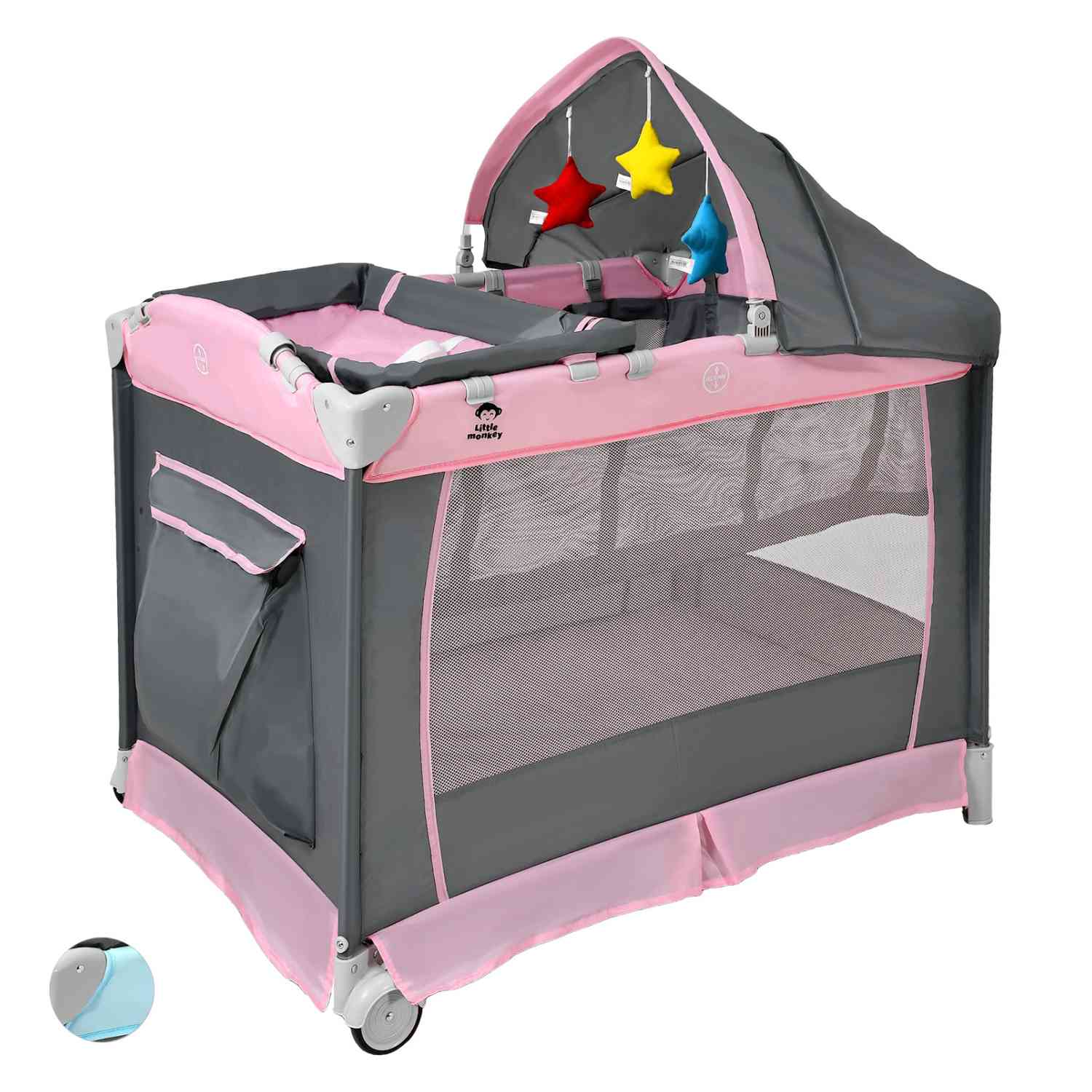 Foto 4 | Cuna para Bebé Little Monkey con Ruedas Rosa