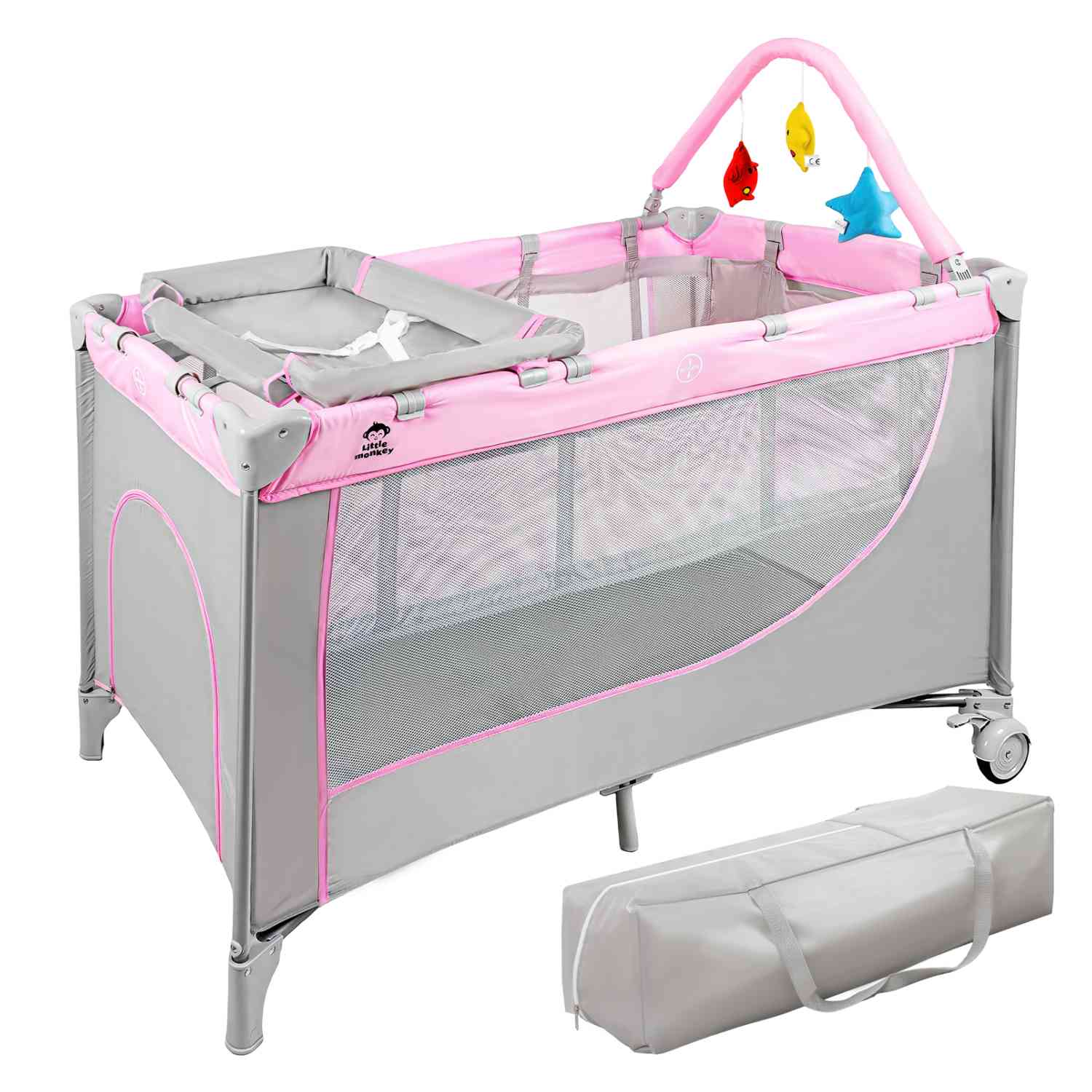 Foto 1 | Cuna para Bebé Little Monkey Cambiador 4 en 1 con Ruedas Plegable Rosa