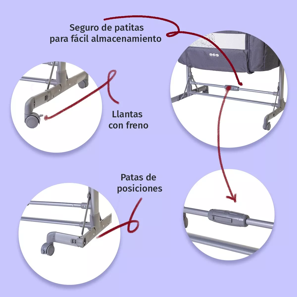 Foto 5 pulgar | Cuna Colecho Para Bebé Aeiou P766 Compacta Antirreflujo