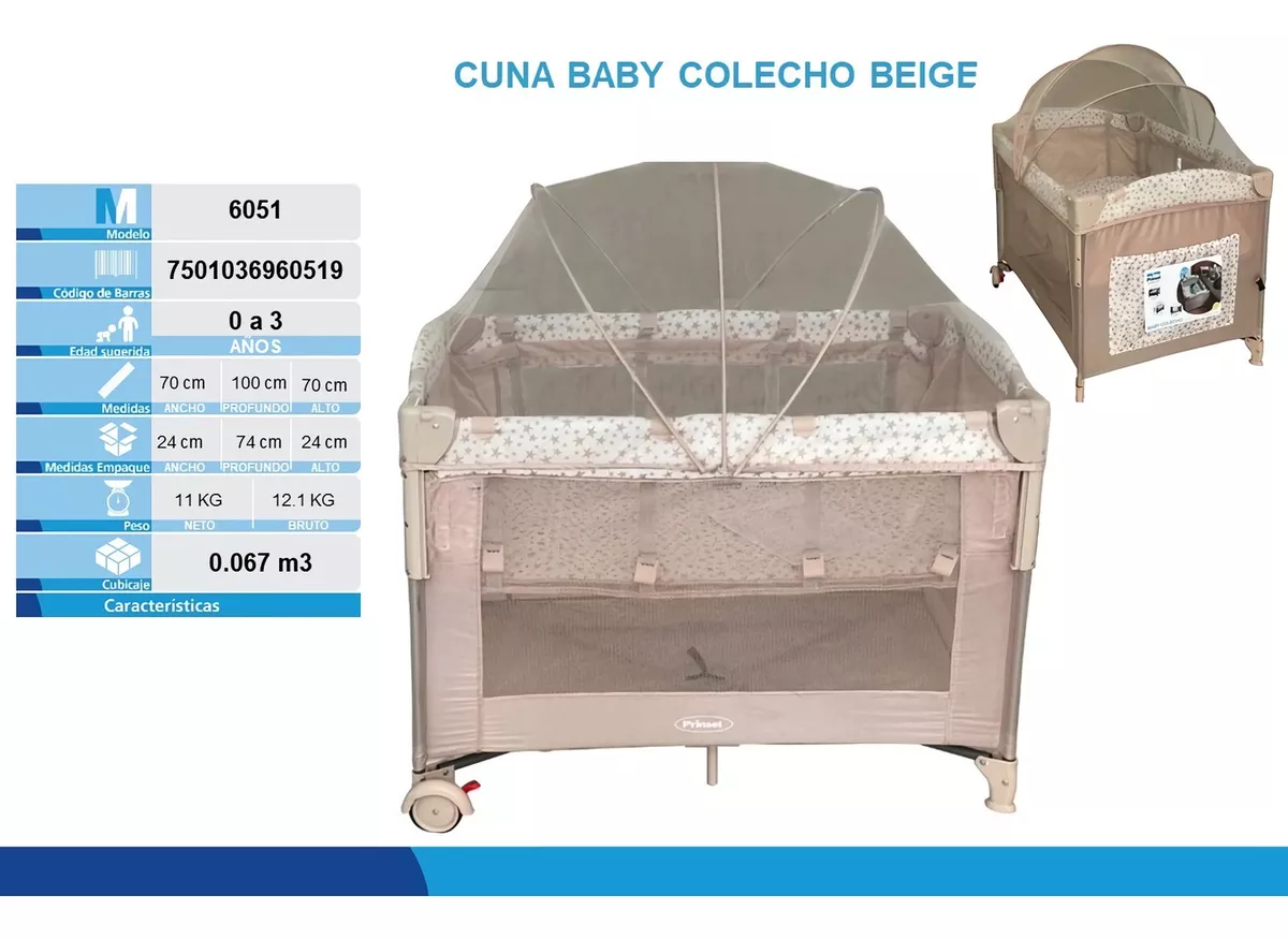 Foto 8 | Cuna Bebe Corral Prinsel Baby Colecho 2 en 1 Mosquitero