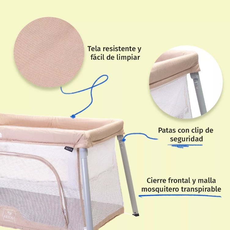 Foto 5 pulgar | Cuna Corral Para Bebé Aeiou C93 Viajero Compacto Beige