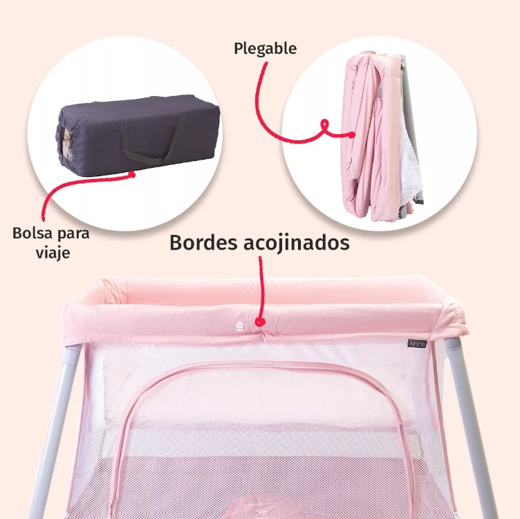 Foto 2 | Cuna Corral Para Bebé Aeiou C93 Viajero Compacto Rosa