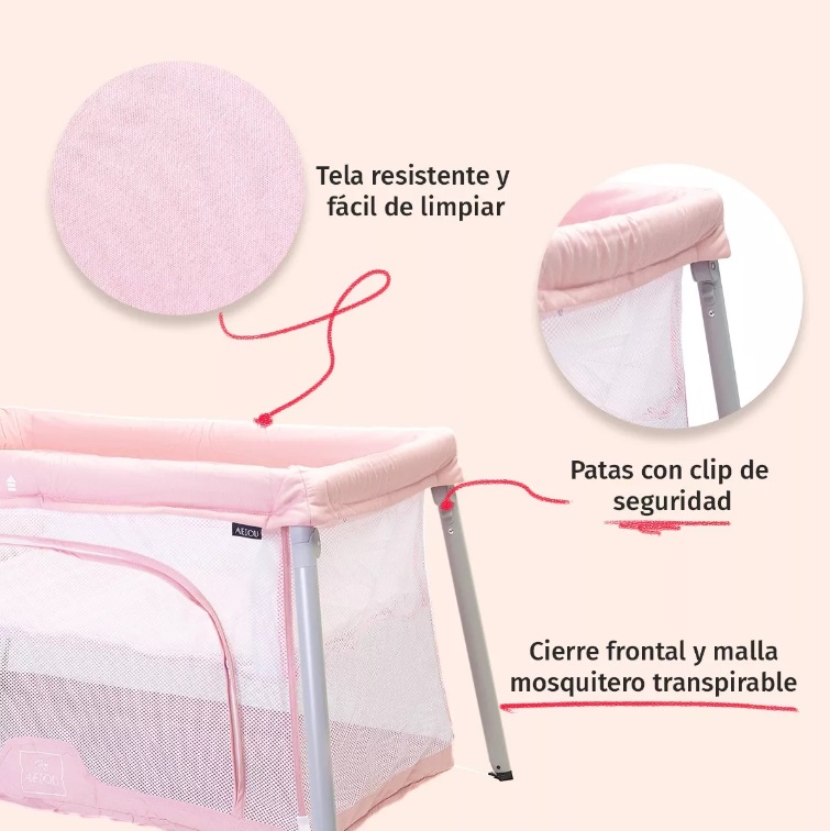 Foto 4 | Cuna Corral Para Bebé Aeiou C93 Viajero Compacto Rosa