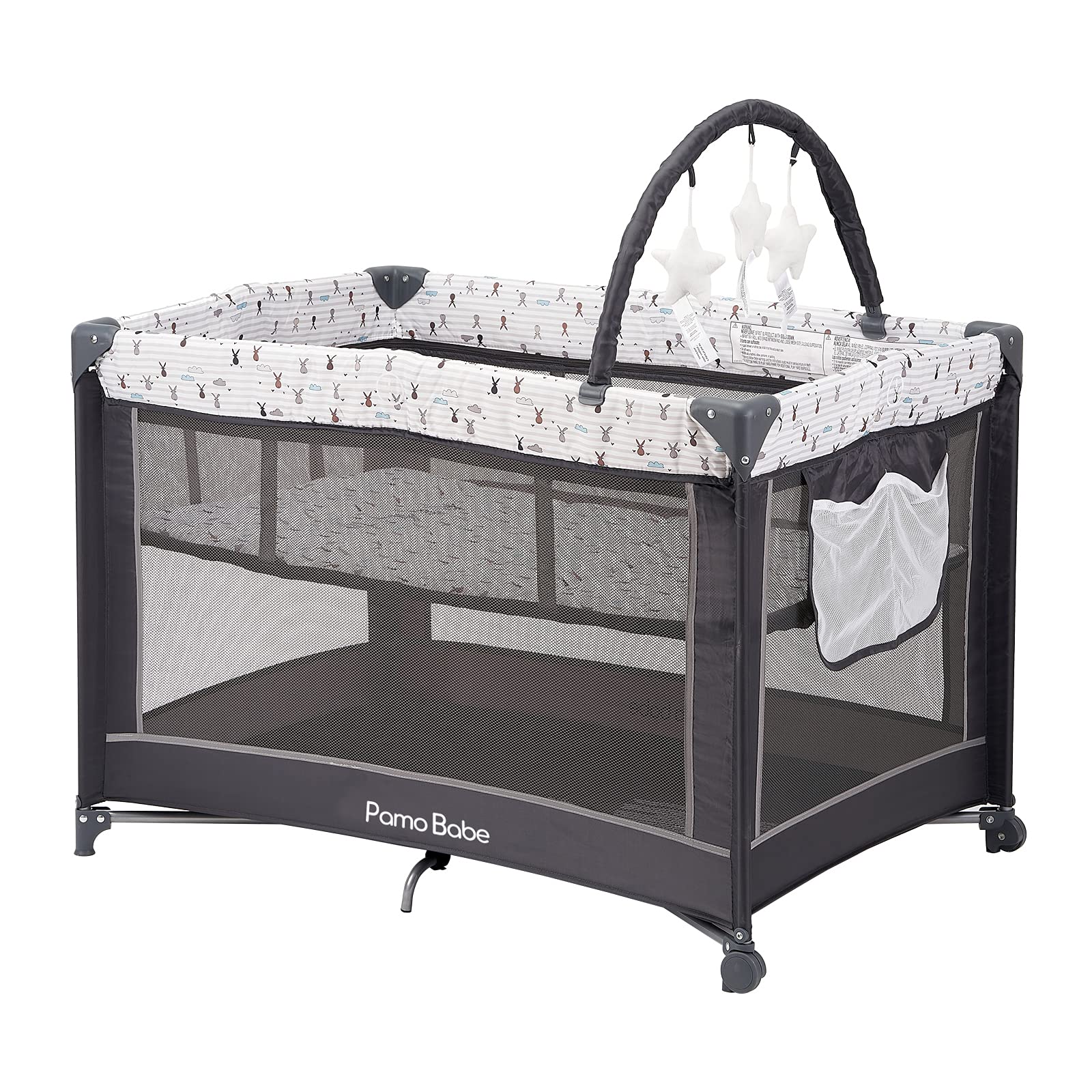 Playard Portátil Pamo Babe Con Tapete Acolchado Y Barra Para Juguetes (gris) - Venta Internacional.