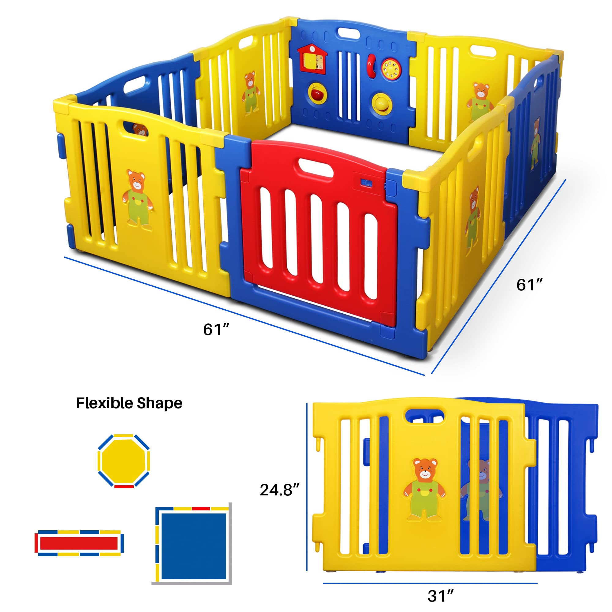 Foto 8 pulgar | Centro De Juegos De Seguridad Baby Playpen Kidzone De 8 Paneles (azul) - Venta Internacional.