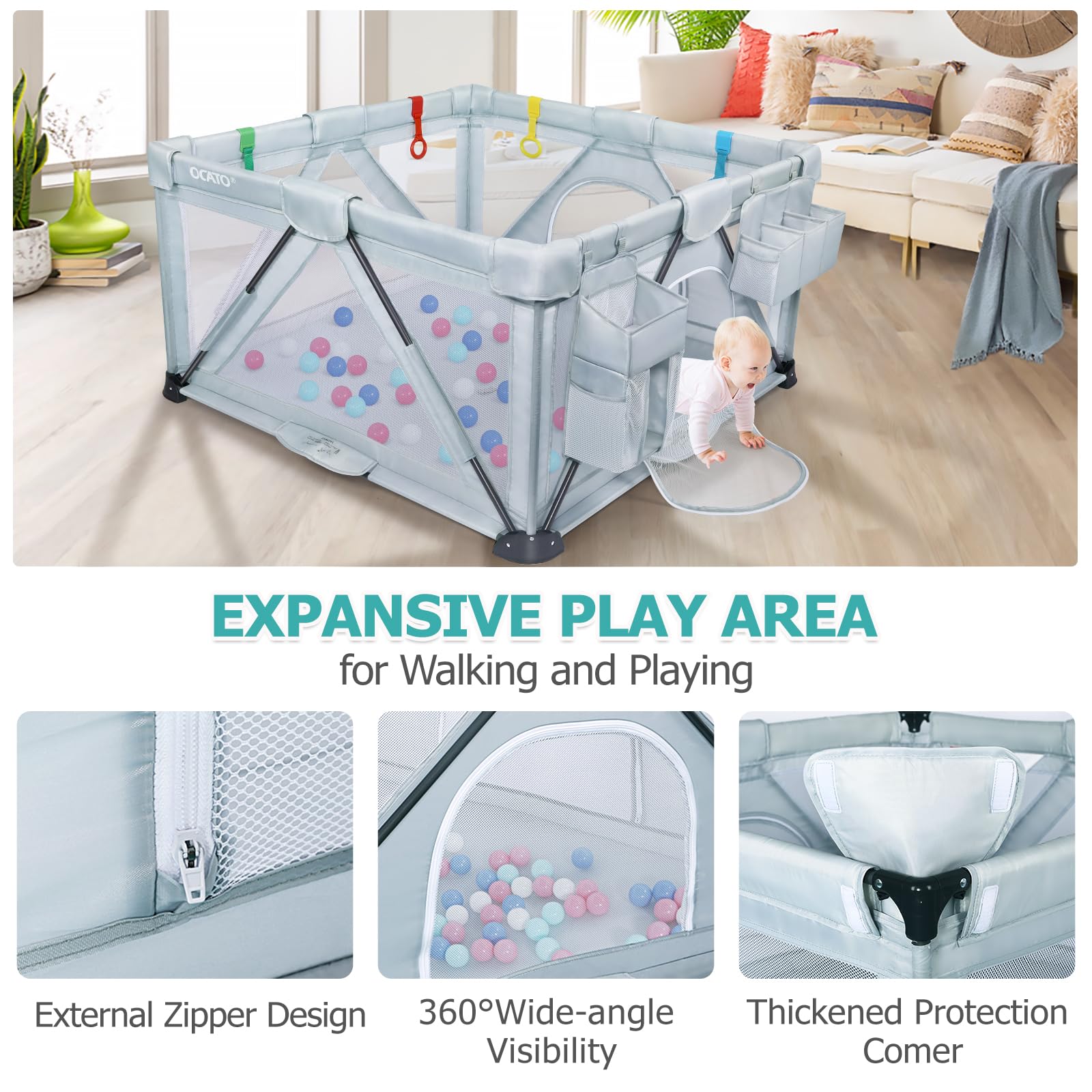 Foto 6 | Playpen Ocato Baby Plegable Para Bebés Y Niños Pequeños Con Accesorios - Venta Internacional.