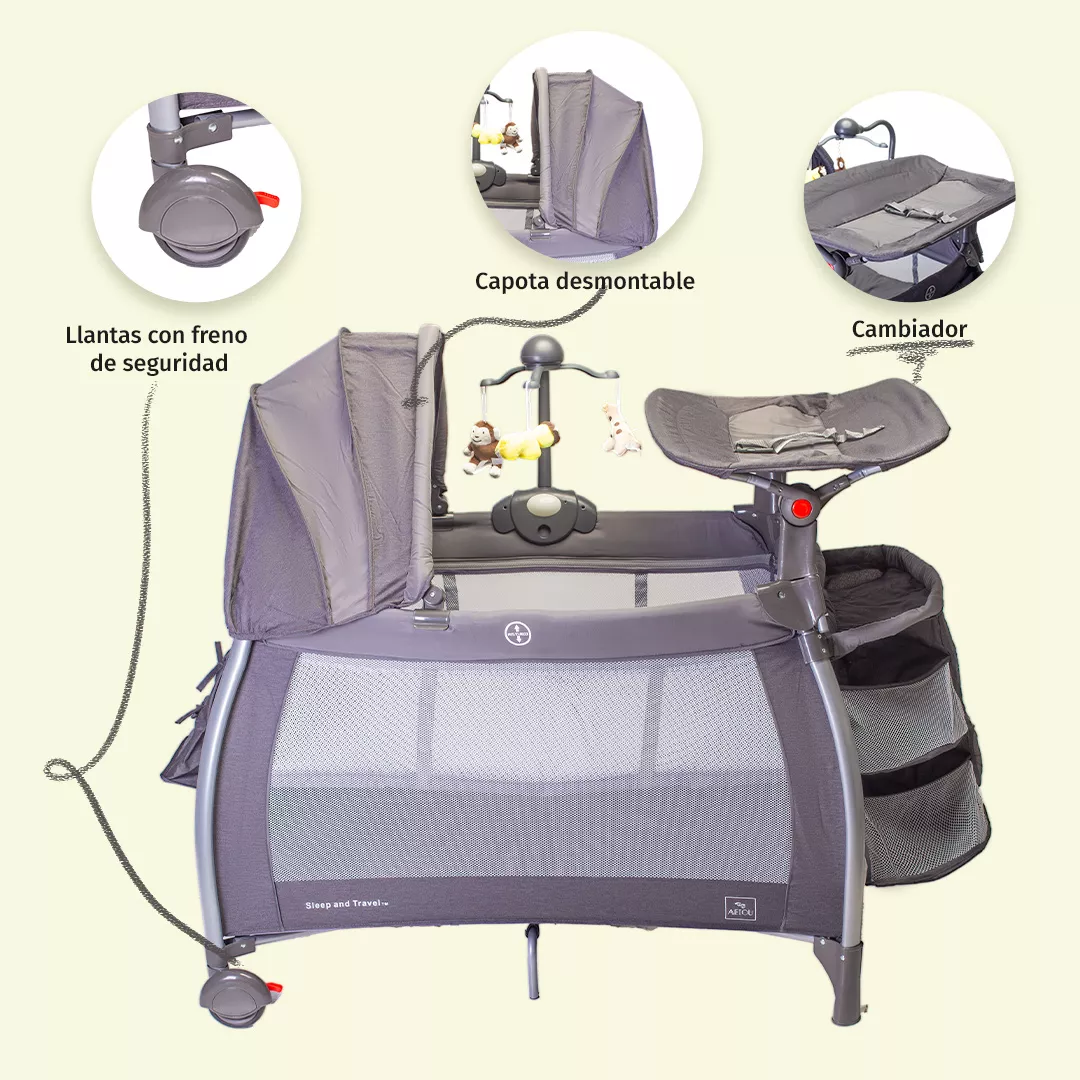 Foto 2 | Cuna Corral Para Bebé Aeiou C96-a Con Cambiador Alto Dark/grey