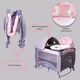 Foto 4 | Cuna Corral Para Bebé Aeiou P1002 Gemelar Con Bambineto Rosa