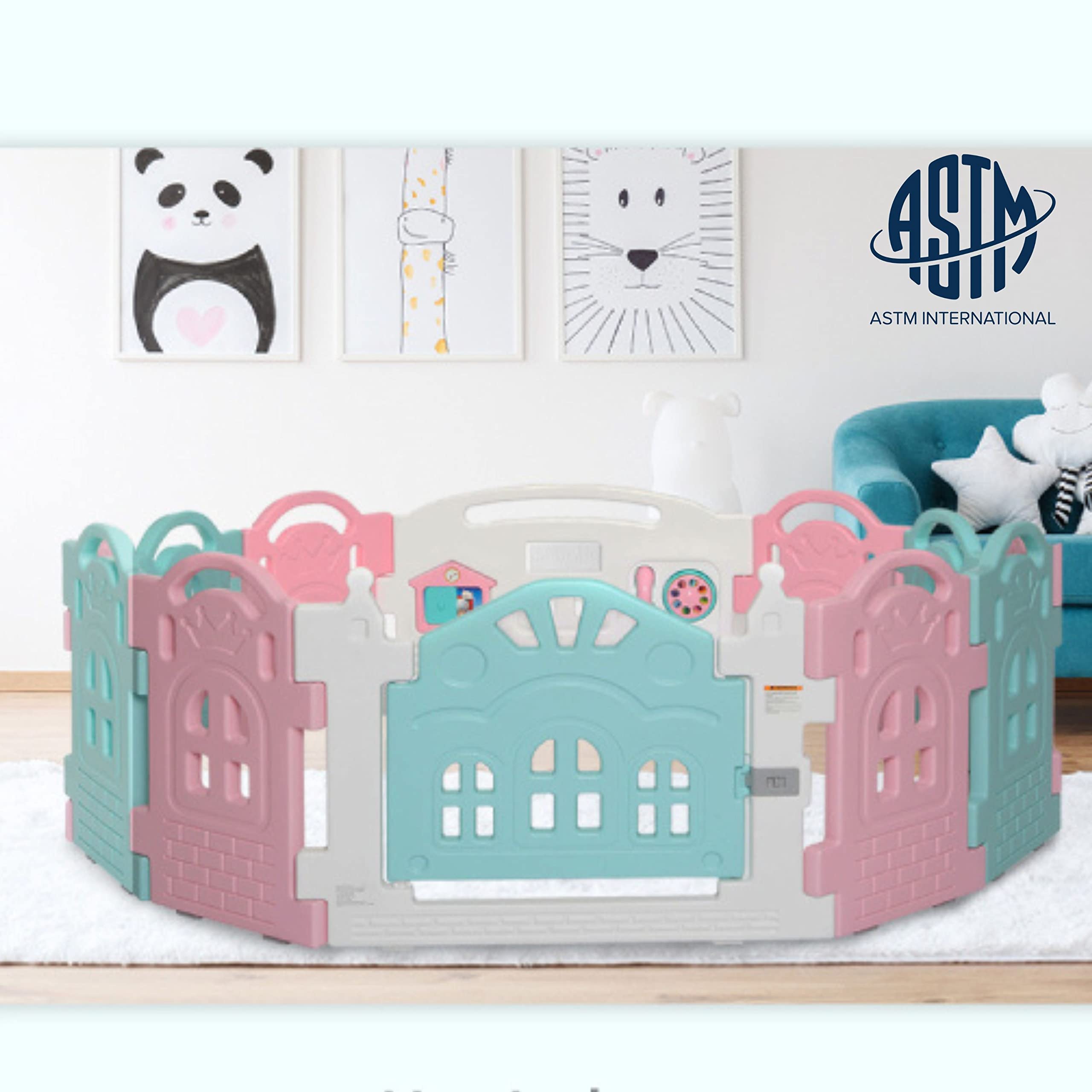 Foto 3 pulgar | Baby Playpen Dream On Me Rumi, 12 Paneles, Plegable, Color Rosa Y Azul - Venta Internacional.