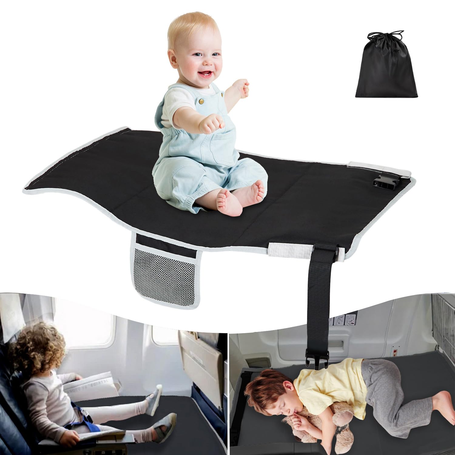 Foto 1 | Cama De Avión Fotn Para Niños Pequeños, Extensor De Asiento Infantil, Cama De Viaje Negra - Venta Internacional.