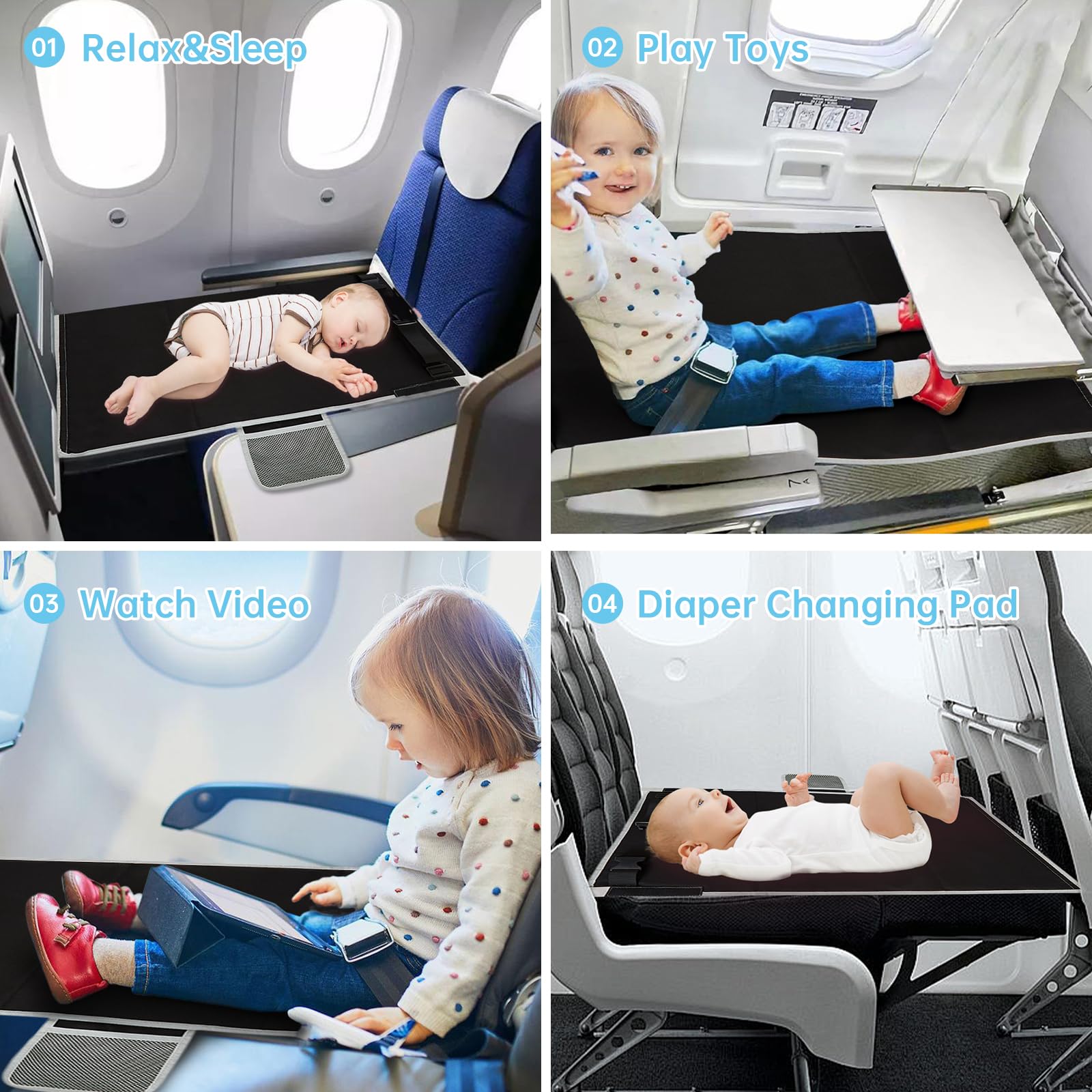 Foto 5 | Cama De Avión Fotn Para Niños Pequeños, Extensor De Asiento Infantil, Cama De Viaje Negra - Venta Internacional.