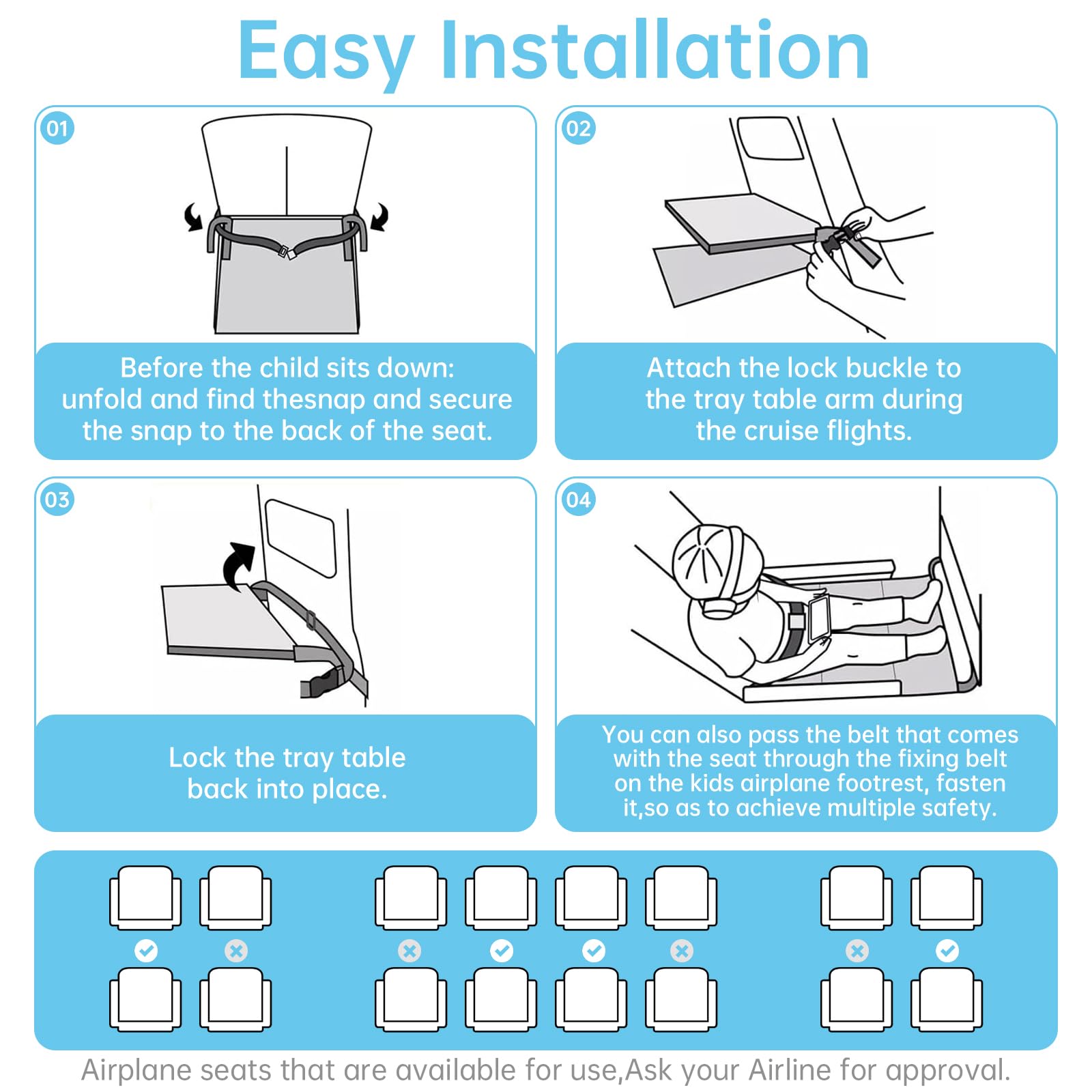 Foto 5 pulgar | Cama De Avión Fotn Para Niños Pequeños, Extensor De Asiento Para Niños, Viajes, Azul - Venta Internacional.