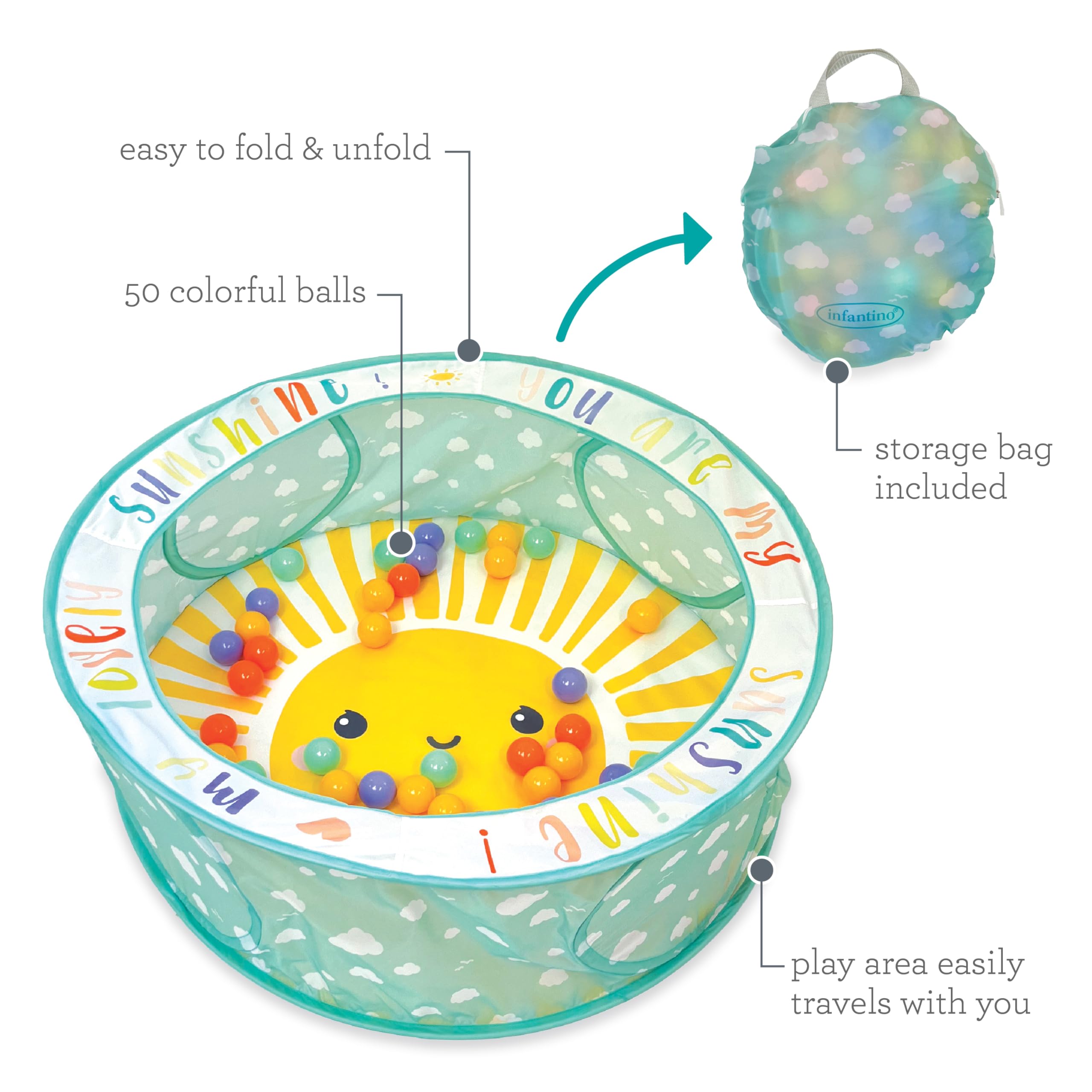 Foto 6 pulgar | Ball Pit Infantino Pop-up Con 50 Bolas De Colores Y Bolsa De Almacenamiento - Venta Internacional.