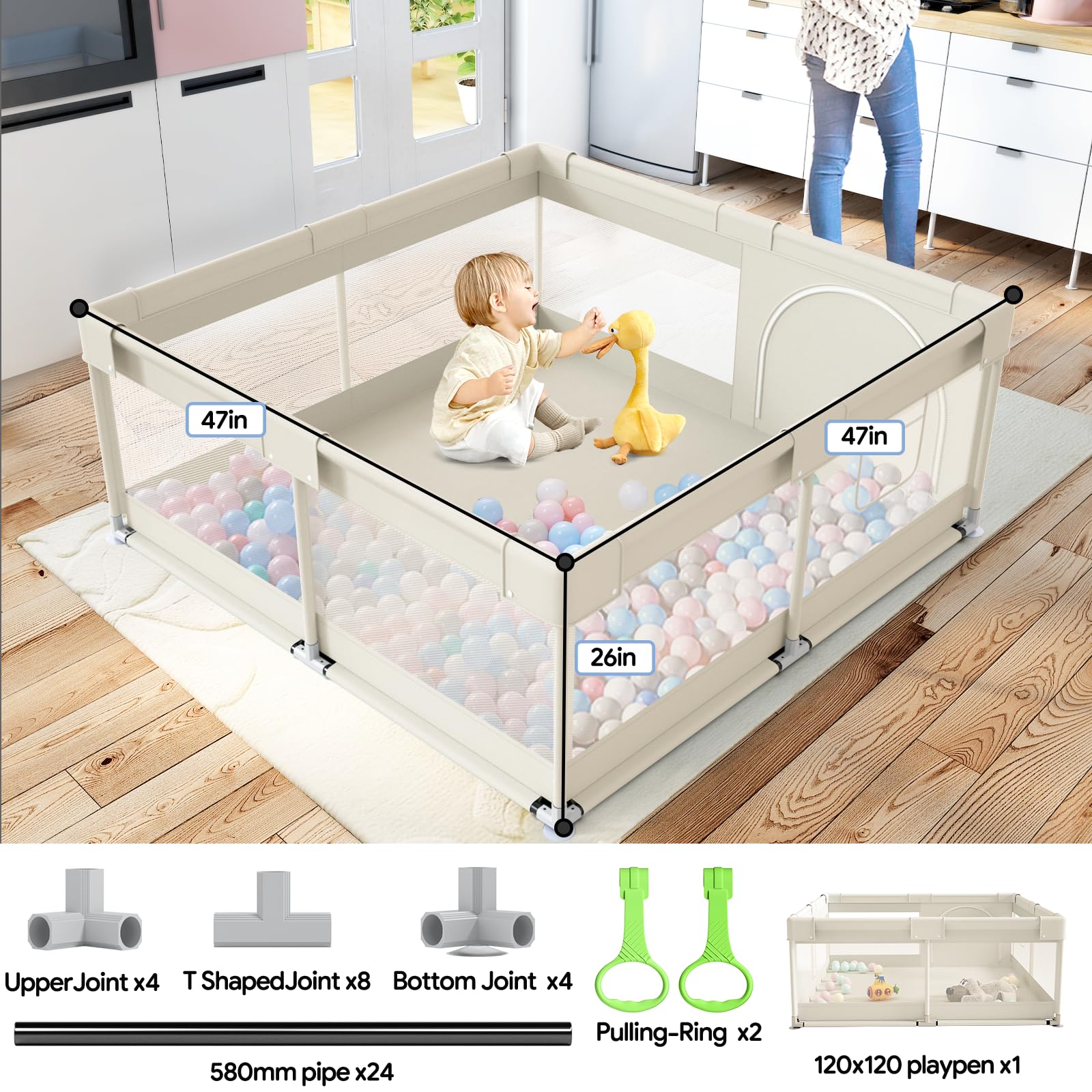 Foto 3 pulgar | Baby Playpen Fodoss Upgrade Para Bebés Y Niños Pequeños, Color Beige - Venta Internacional.